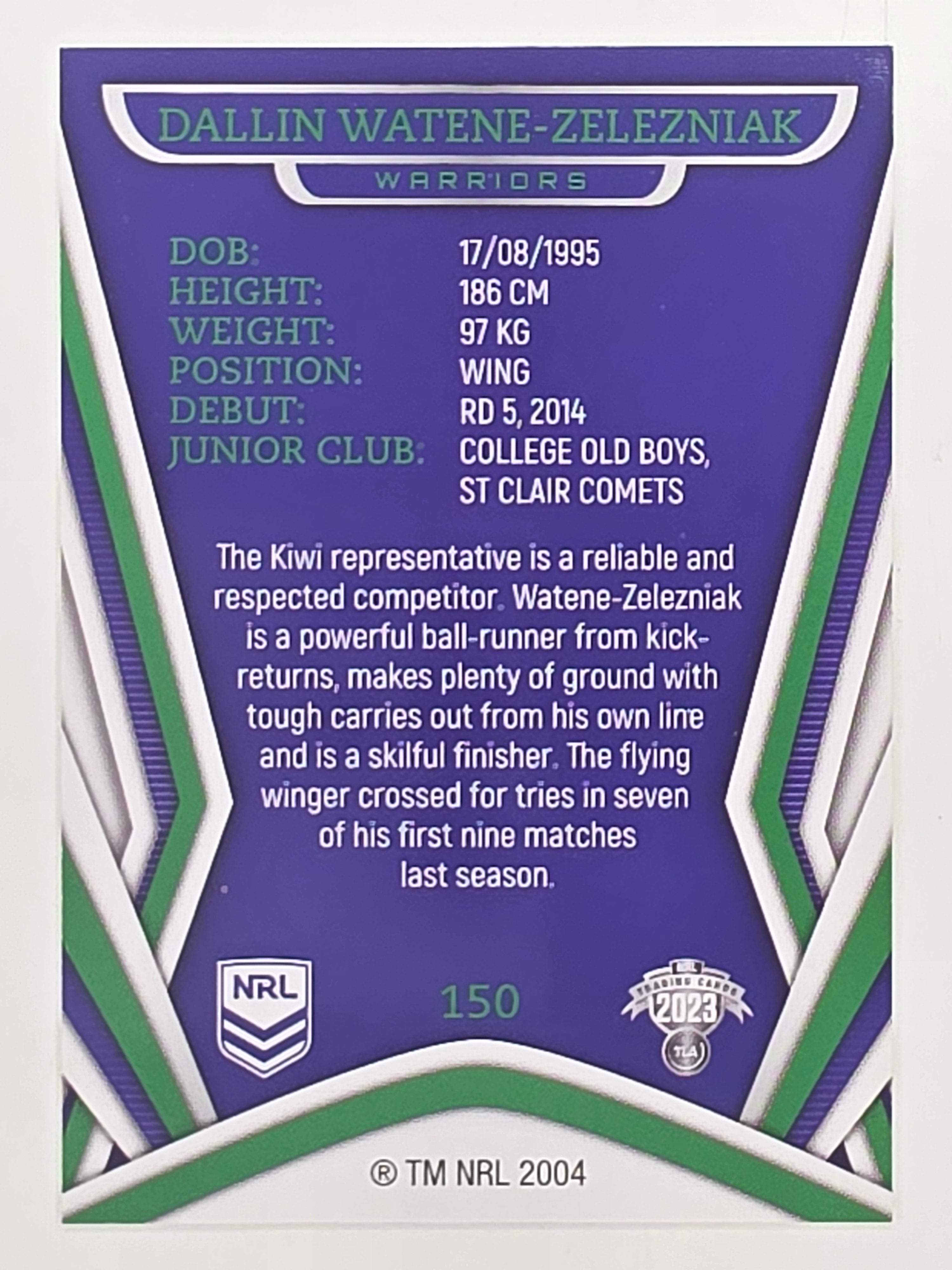 NRL 2023 Traders Titanium Base Card #150 Dallin Watene-Zelezniak New Zealand Warriors