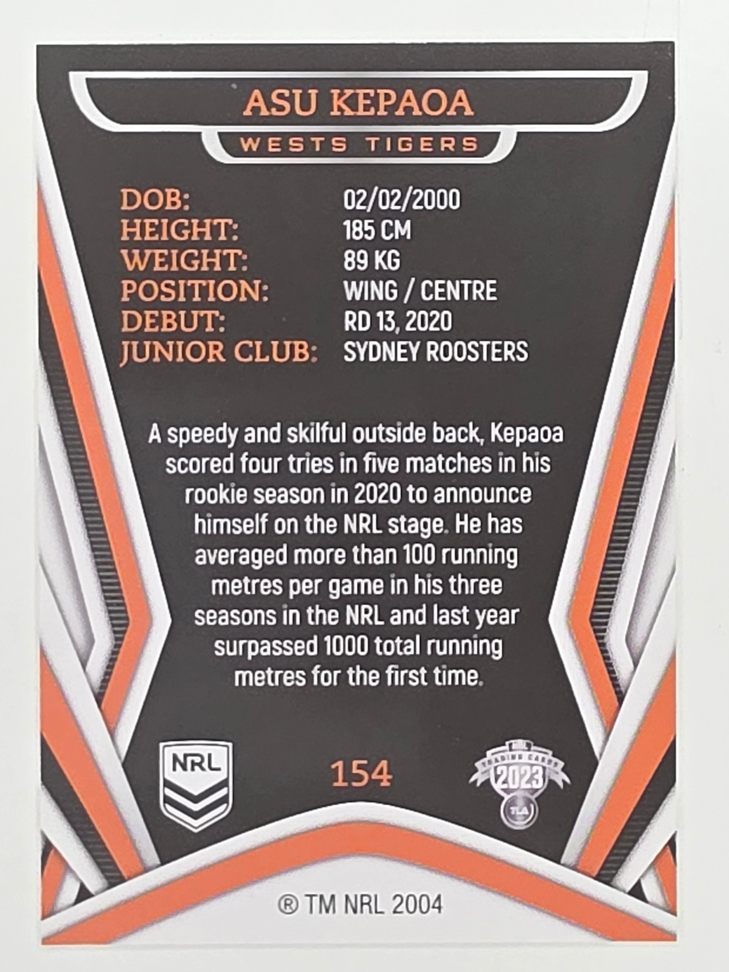 NRL 2023 Traders Titanium Base Card #154 Asu Kepaoa Wests Tigers