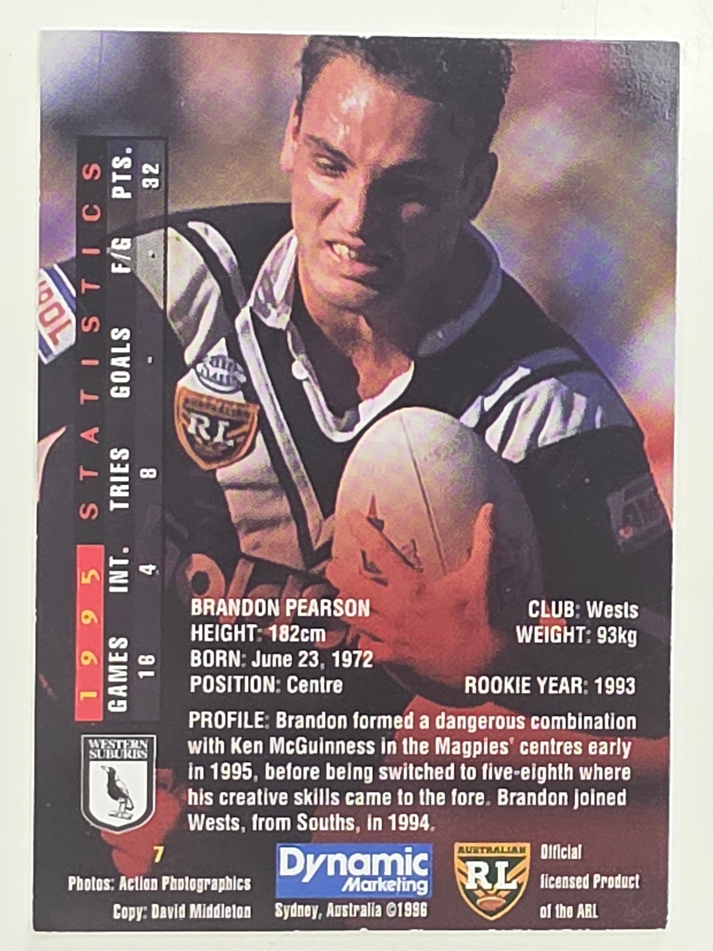 NRL 1996 Dynamic Series 1 Base Card #007 Brandon Pearson Western Suburbs Magpies Magpies