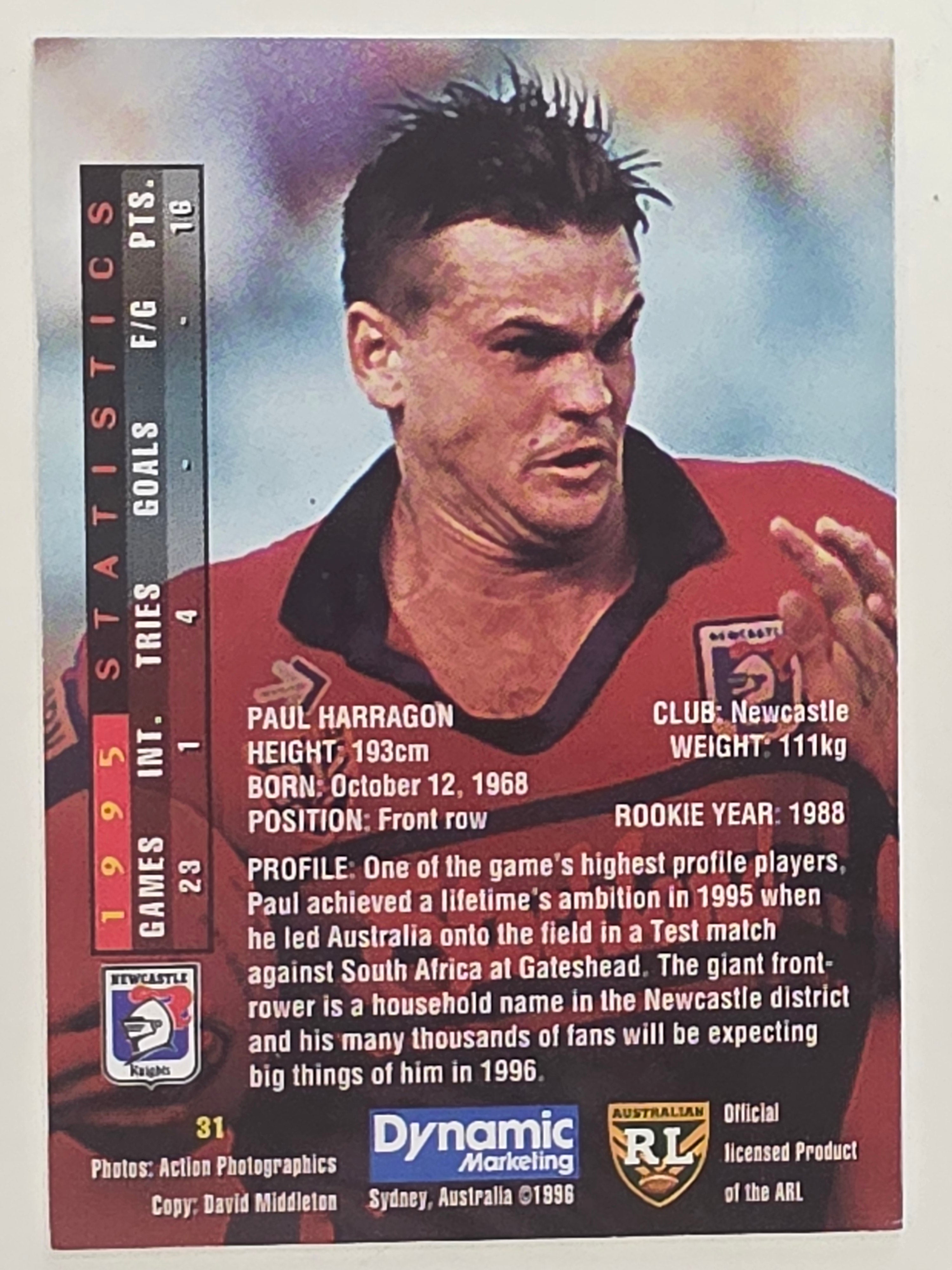 NRL 1996 Dynamic Series 1 Base Card #031 Paul Harragon Newcastle Knights