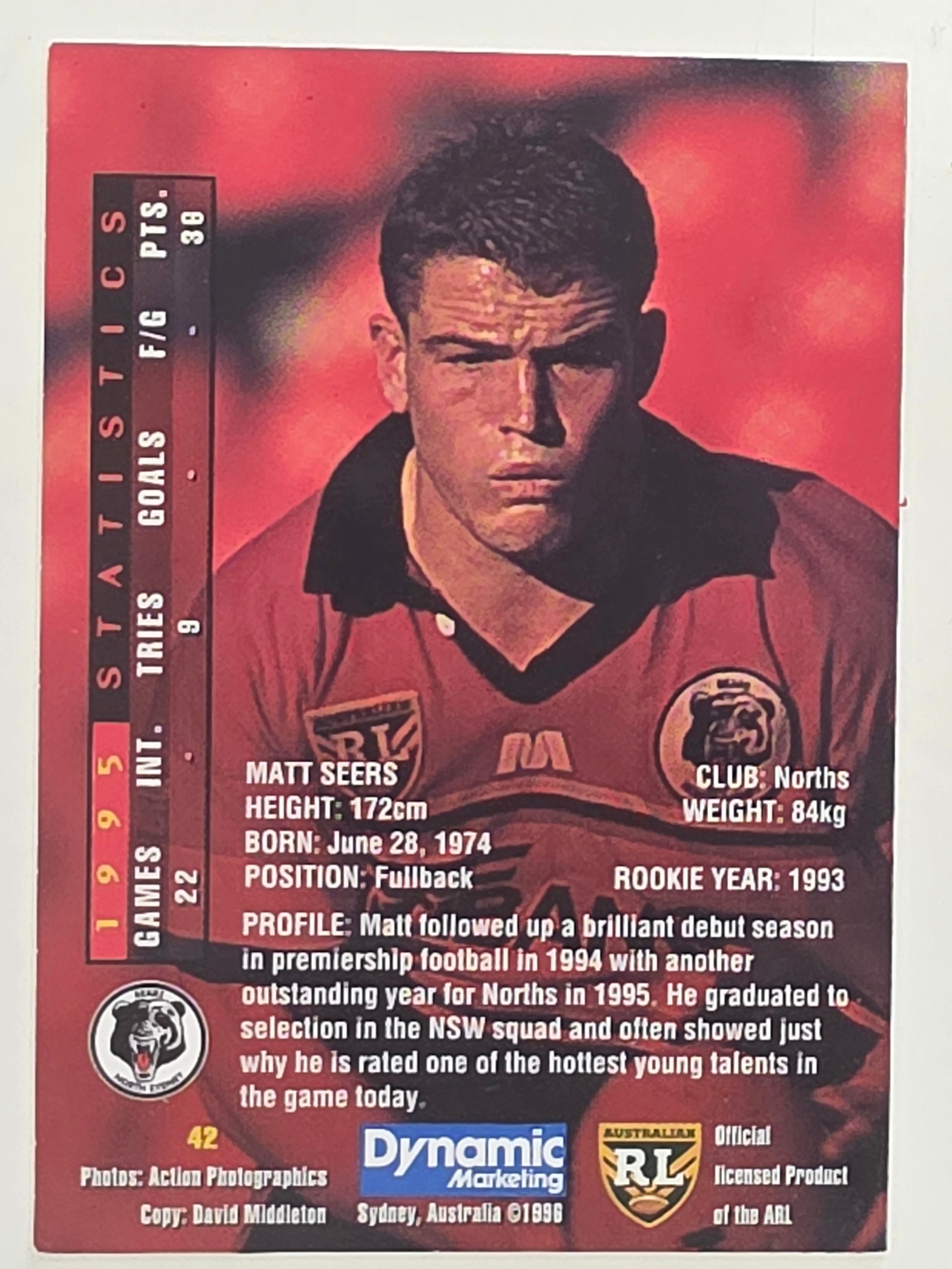 NRL 1996 Dynamic Series 1 Base Card #042 Matt Seers North Sydney Bears
