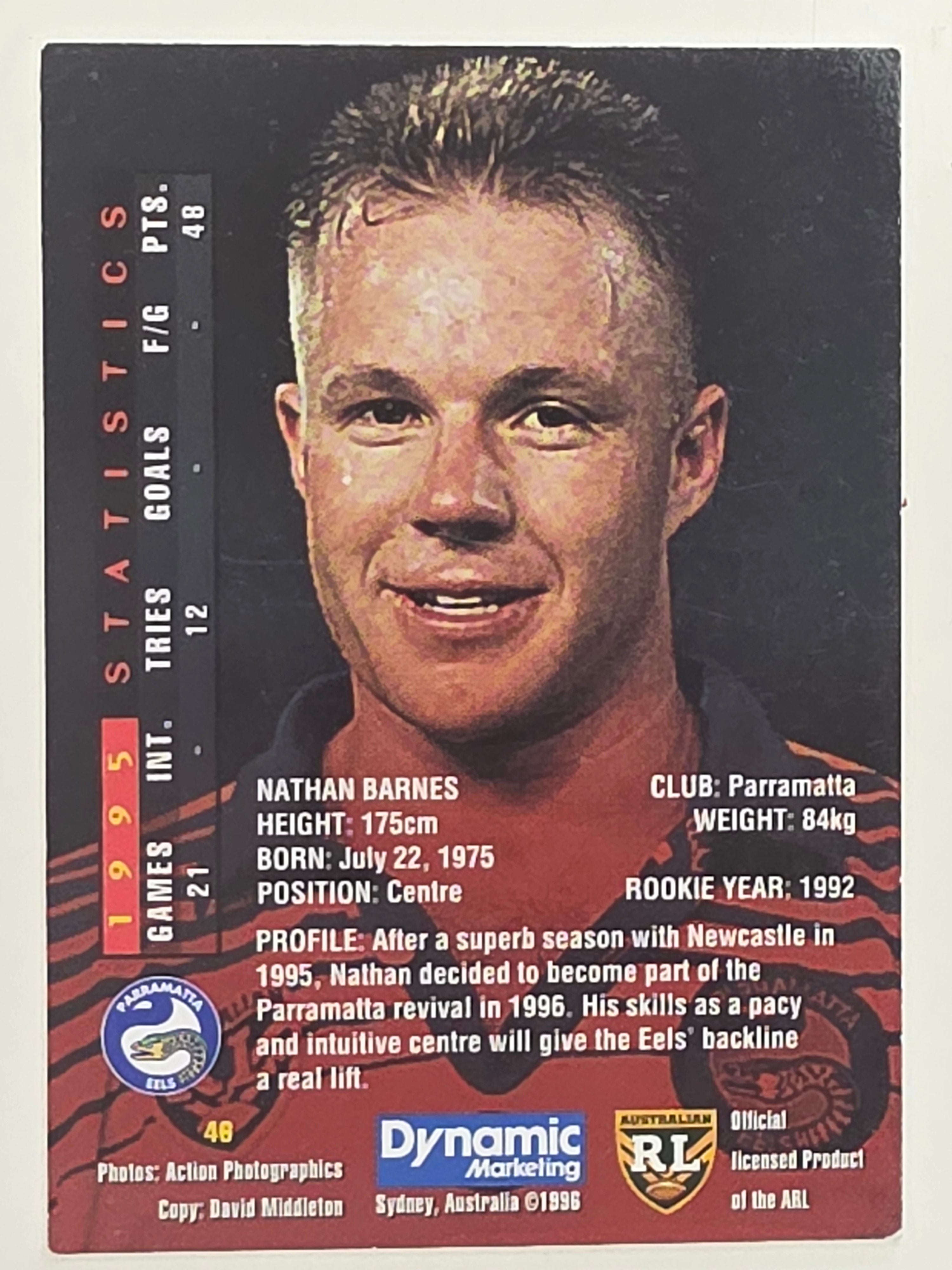 NRL 1996 Dynamic Series 1 Base Card #046 Nathan Barnes Parramatta Eels
