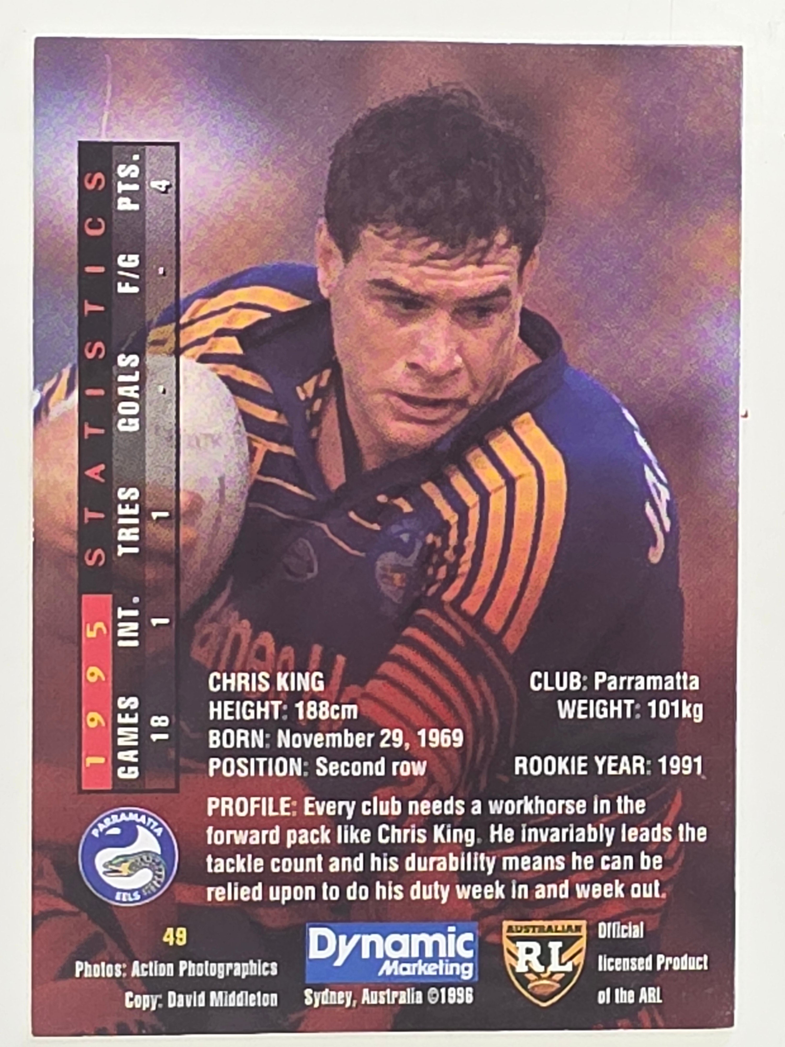NRL 1996 Dynamic Series 1 Base Card #049 Chris King Parramatta Eels