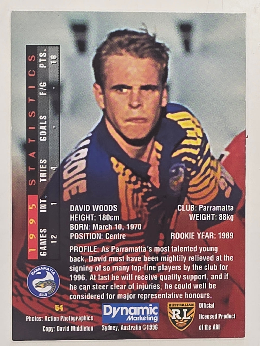 NRL 1996 Dynamic Series 1 Base Card #054 David Wood Parramatta Eels
