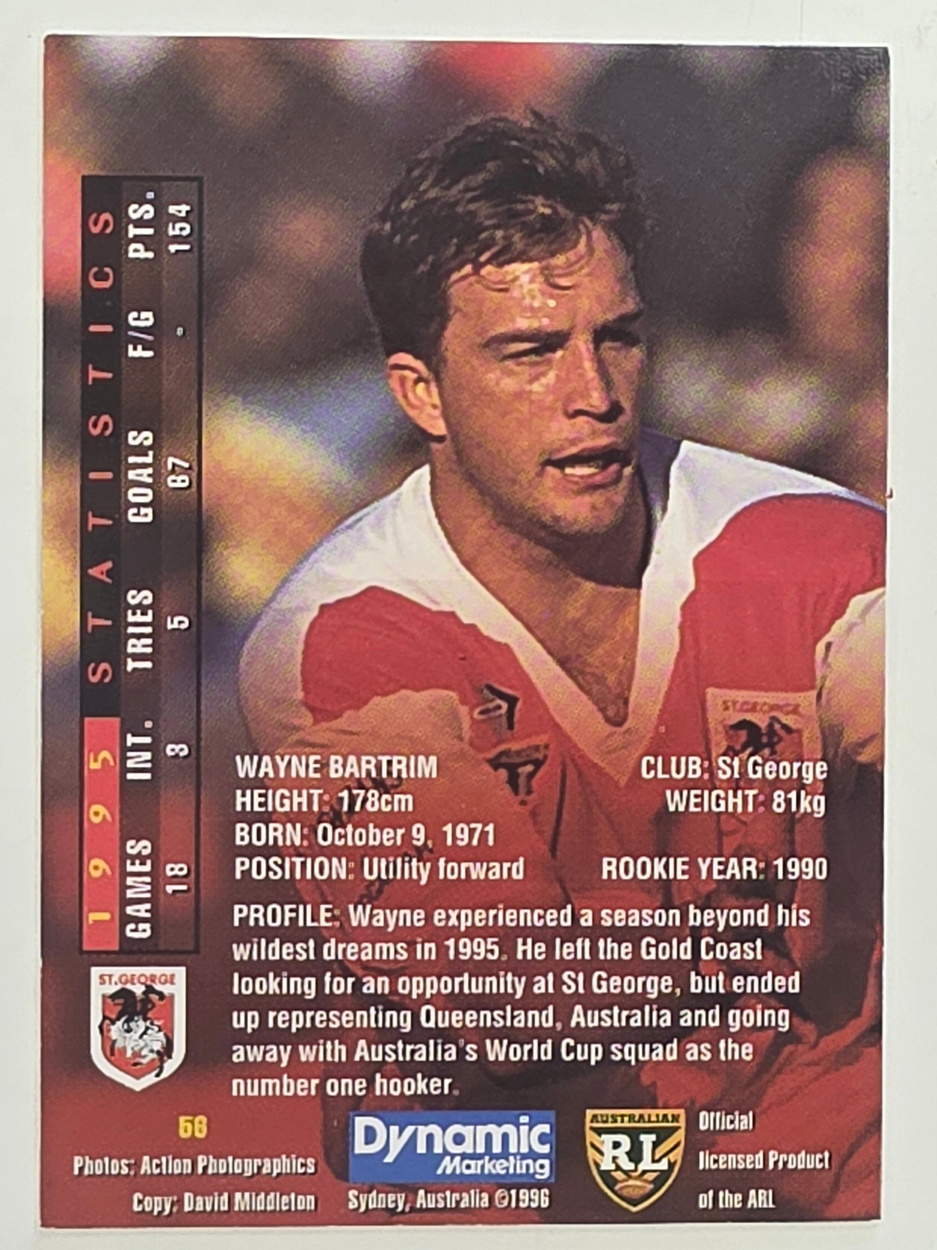 NRL 1996 Dynamic Series 1 Base Card #056 Wayne Bartrim St George Dragons