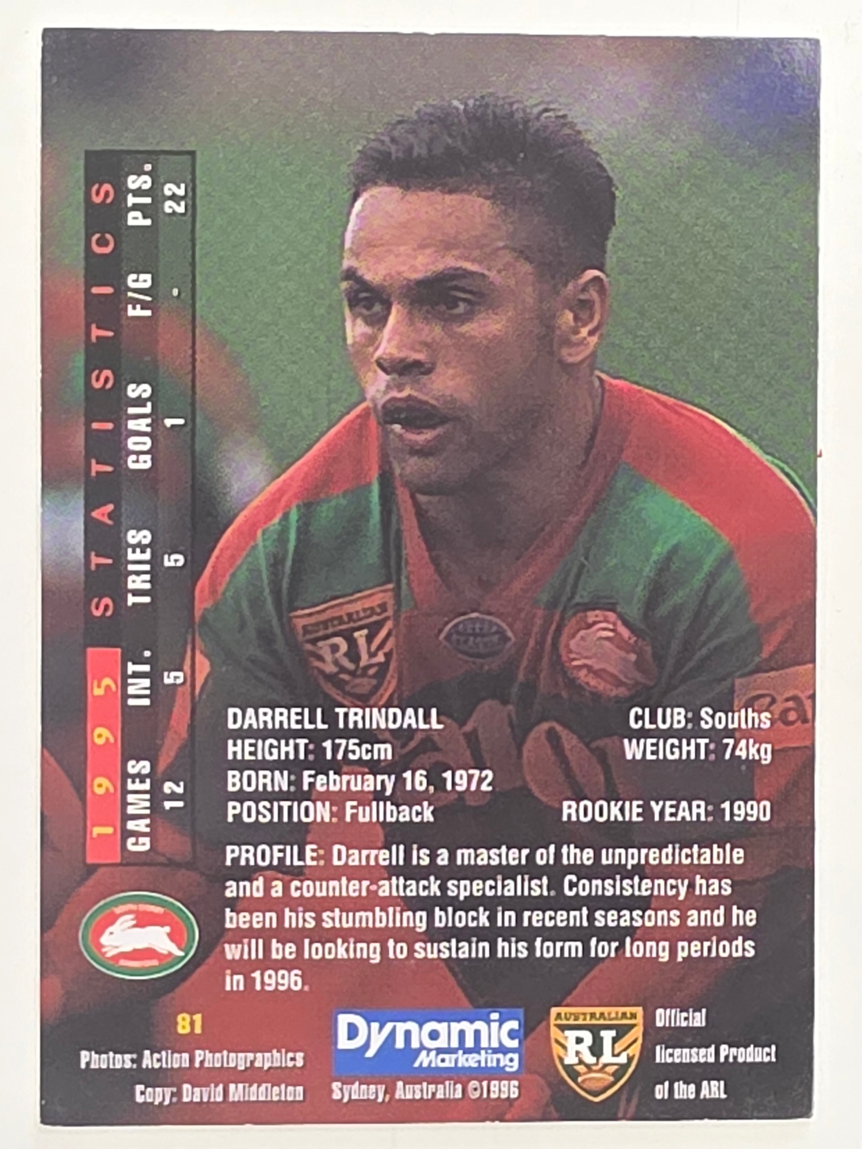 NRL 1996 Dynamic Series 1 Base Card #081 Darrell Trindall South Sydney Rabbitohs