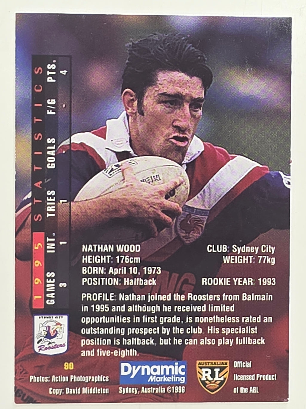 NRL 1996 Dynamic Series 1 Base Card #090 Nathan Wood Eastern Suburbs Roosters