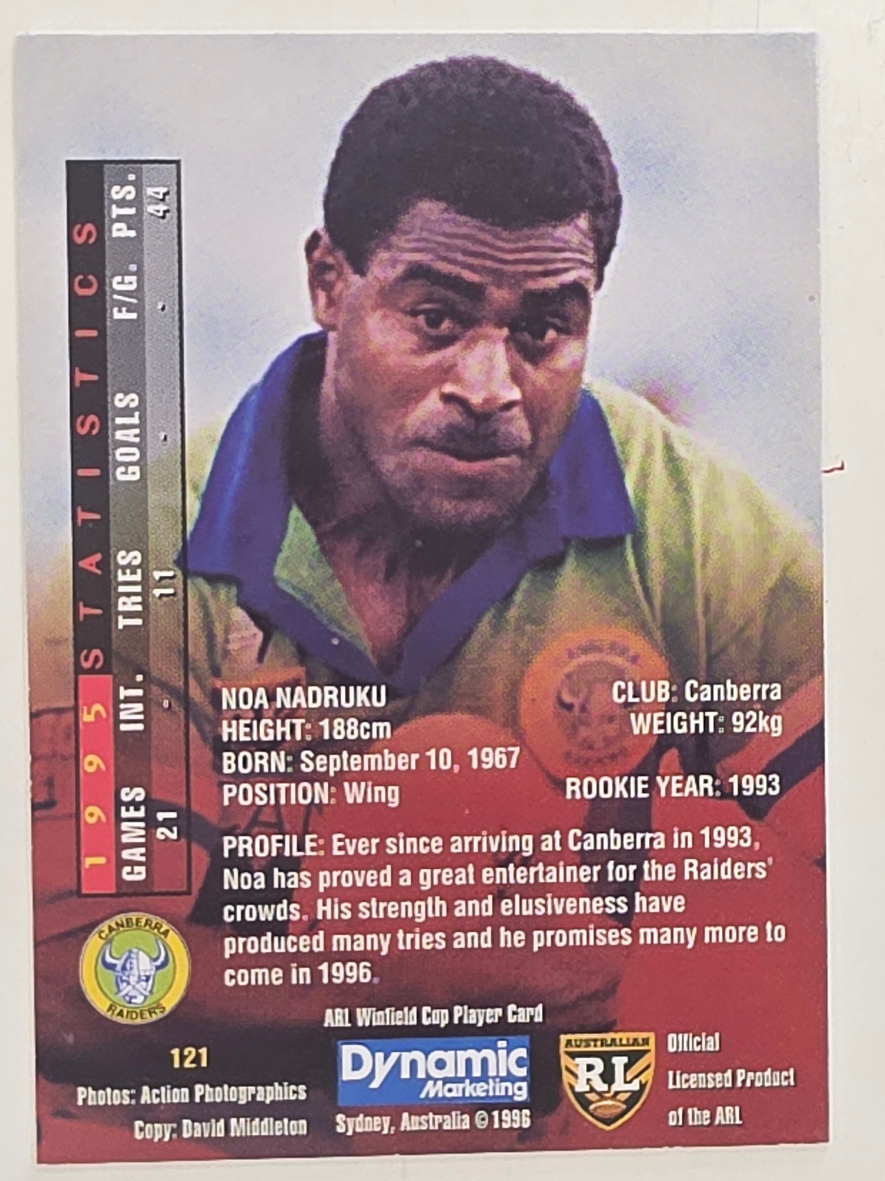 NRL 1996 Dynamic Series 1 Base Card #121 Noa Nadruku Canberra Raiders