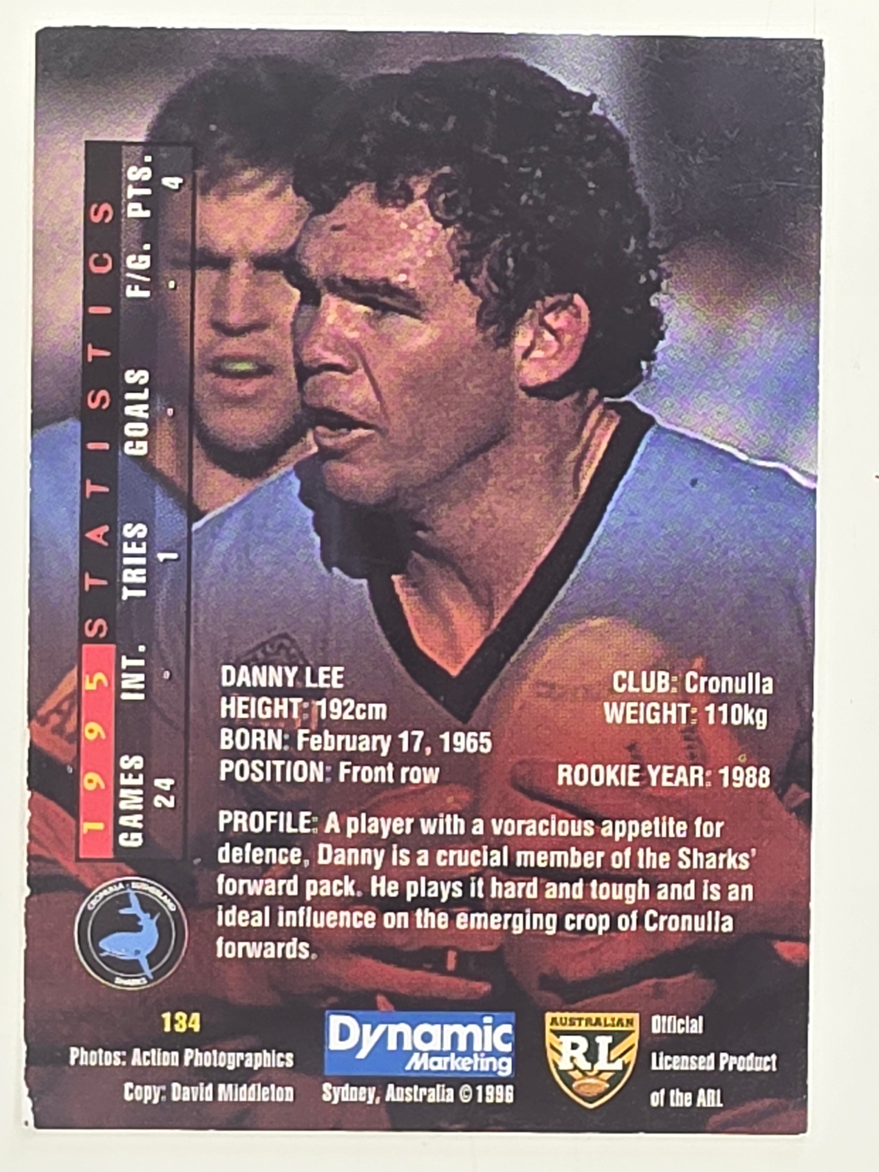 NRL 1996 Dynamic Series 1 Base Card #134 Danny Lee Cronulla Sutherland Sharks