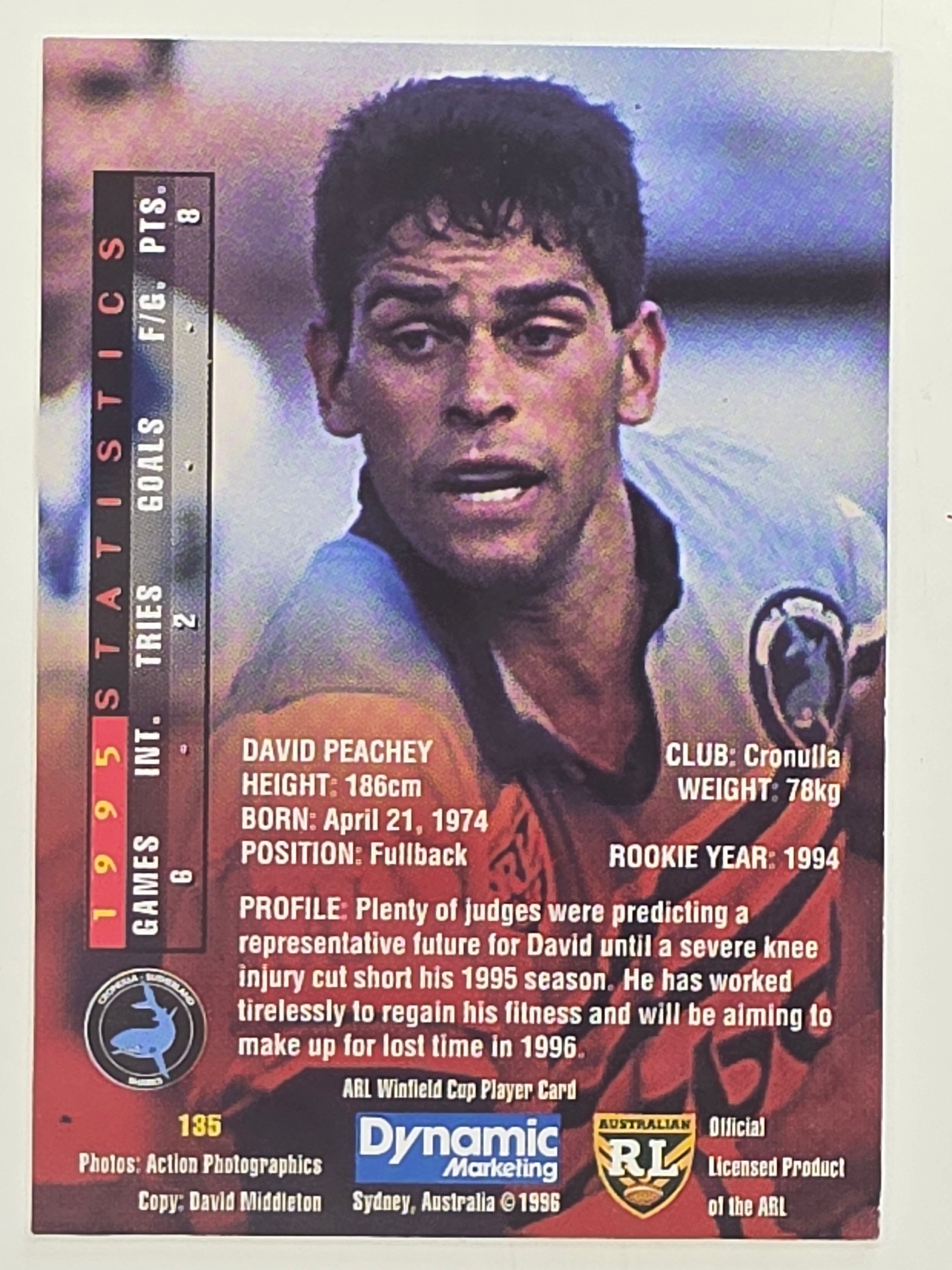 NRL 1996 Dynamic Series 1 Base Card #135 David Peachey Cronulla Sutherland Sharks