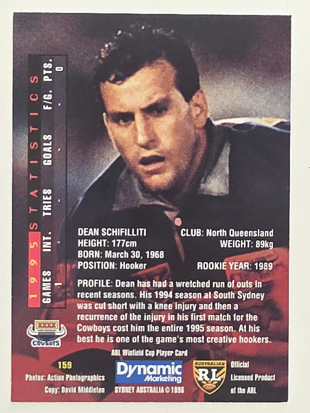 NRL 1996 Dynamic Series 1 Base Card #159 Dean Schifilliti North Queensland Cowboys