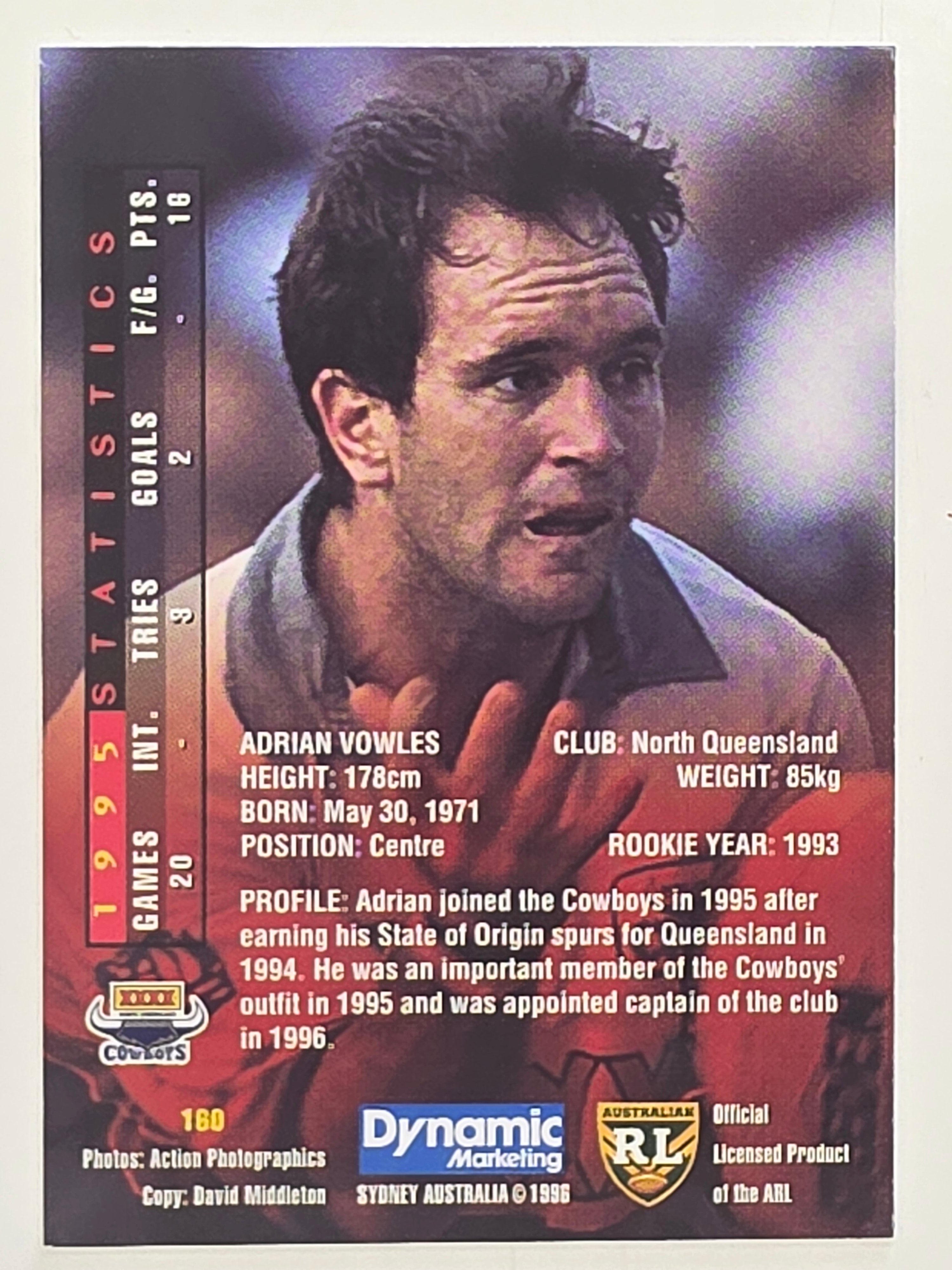 NRL 1996 Dynamic Series 1 Base Card #160 Adrian Vowles North Queensland Cowboys