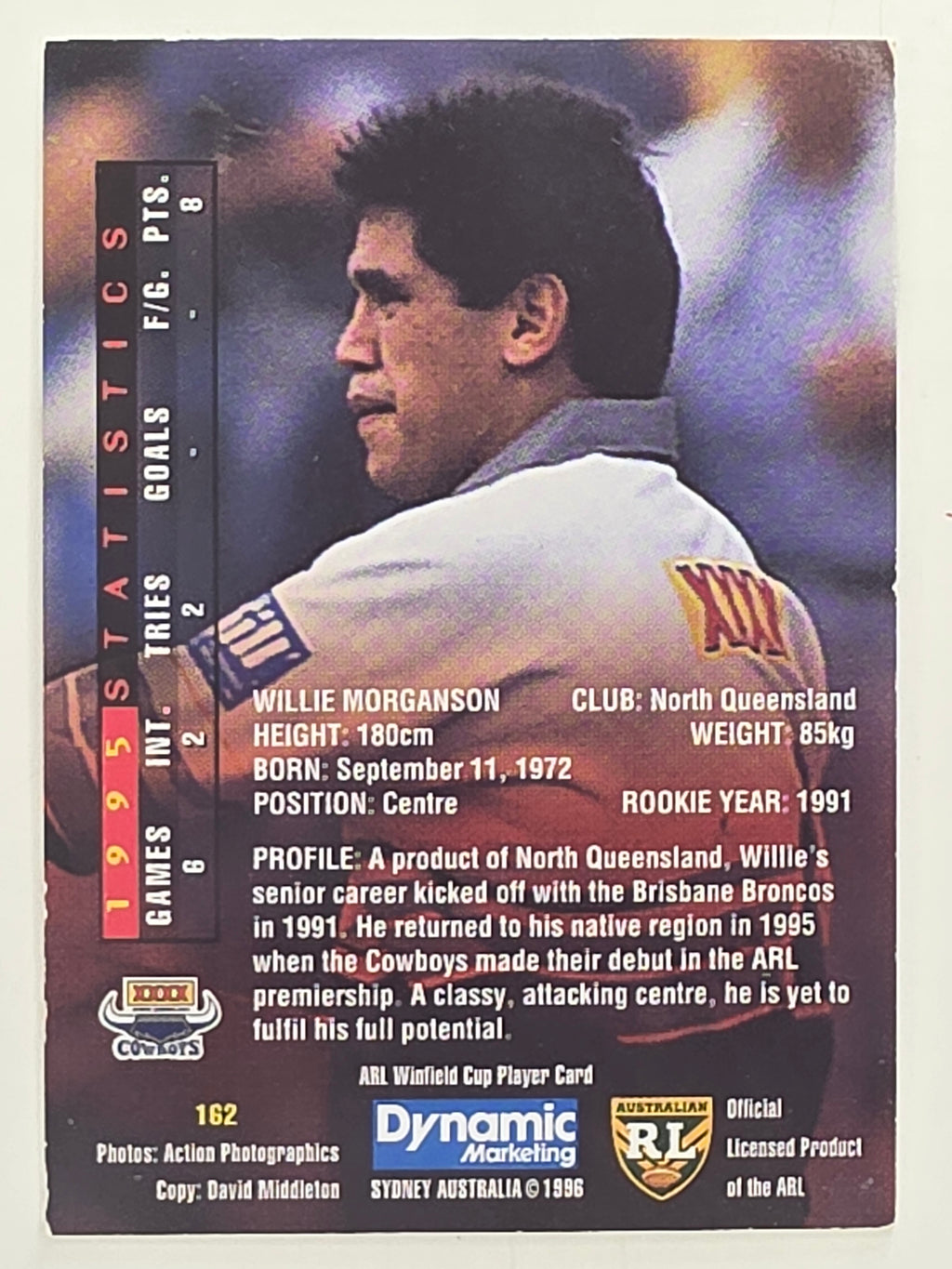 NRL 1996 Dynamic Series 1 Base Card #162 Willie Morganson North Queensland Cowboys