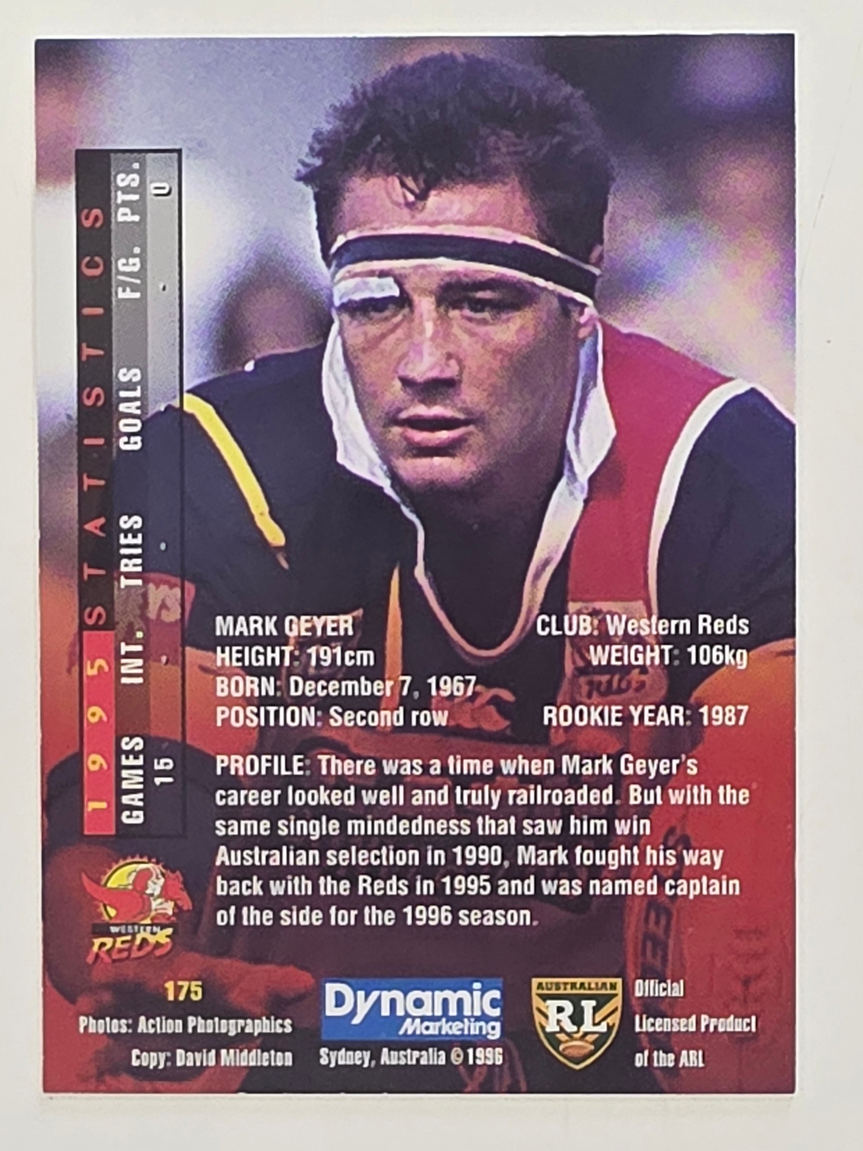 NRL 1996 Dynamic Series 1 Base Card #175 Mark Geyer Western Reds