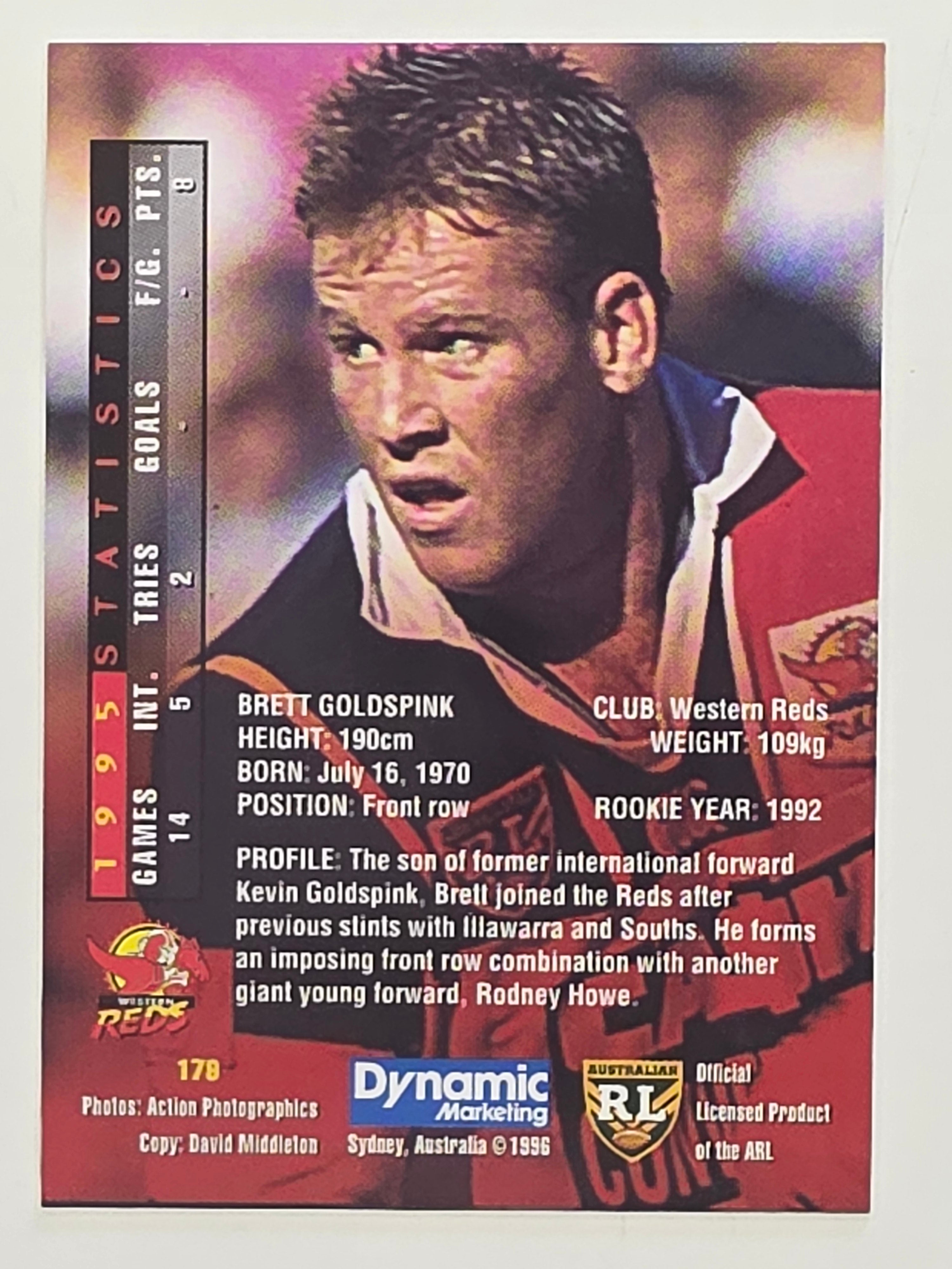 NRL 1996 Dynamic Series 1 Base Card #179 Brett Goldspinks Western Reds