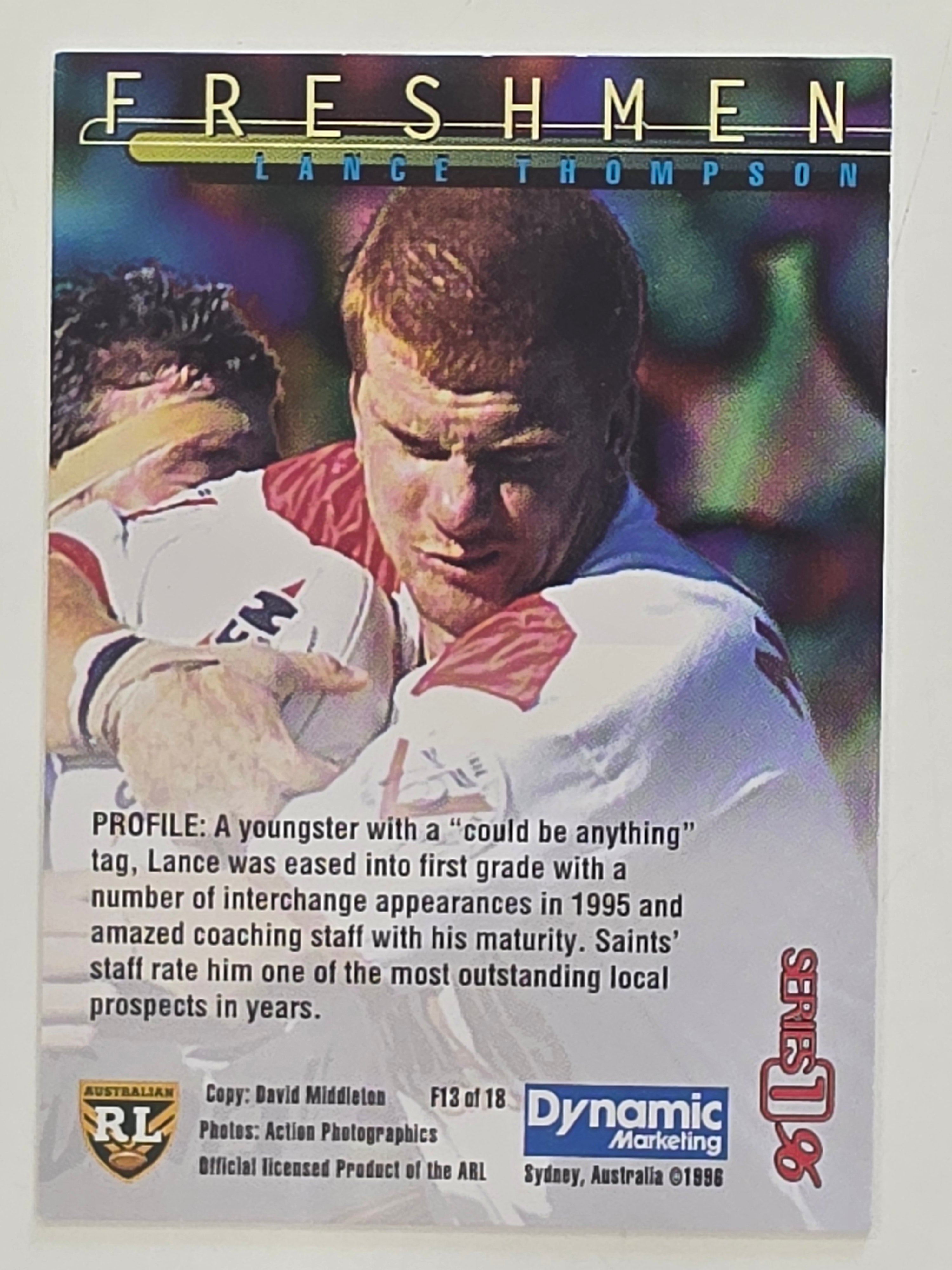 NRL 1996 Dynamic Series 1 Base Card #F13 Lance Thompson St George Dragons