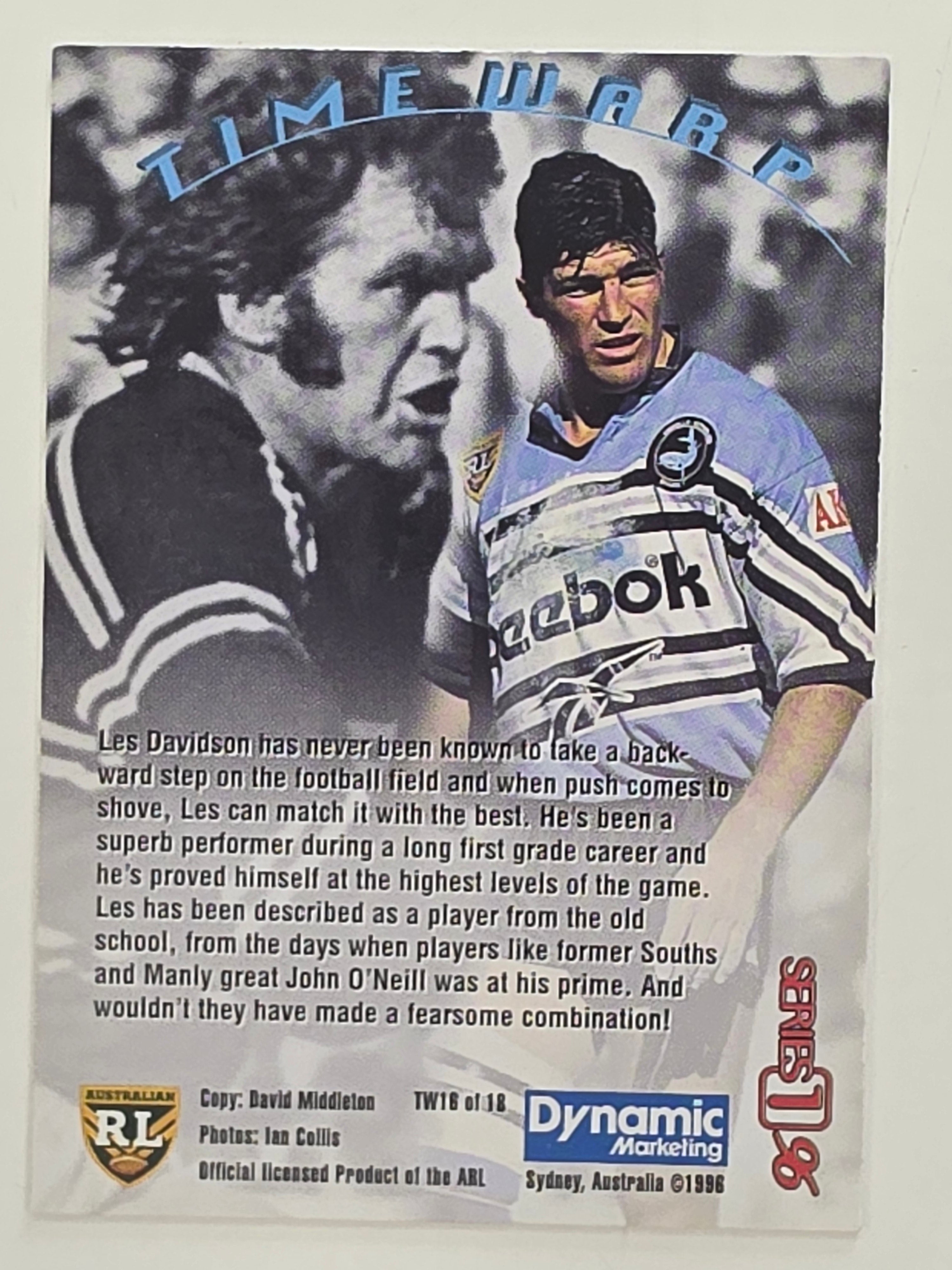 NRL 1996 Dynamic Series 1 Base Card #T16 Les Davidson Cronulla Sutherland Sharks