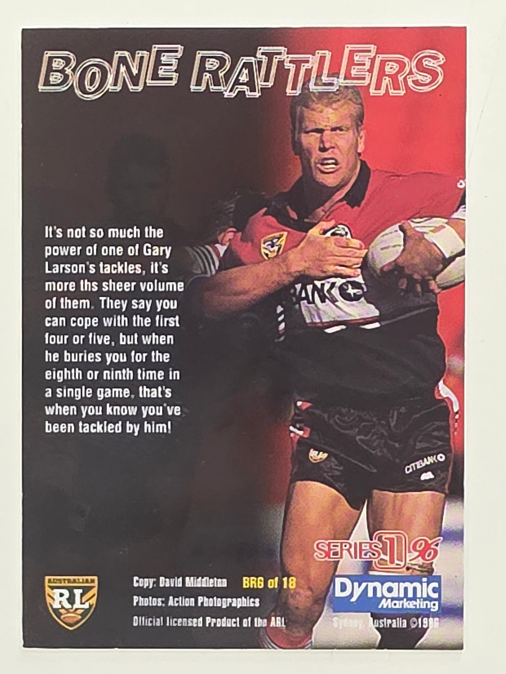 NRL 1996 Dynamic Series 1 Base Card #BR6 Gary Larson North Sydney Bears