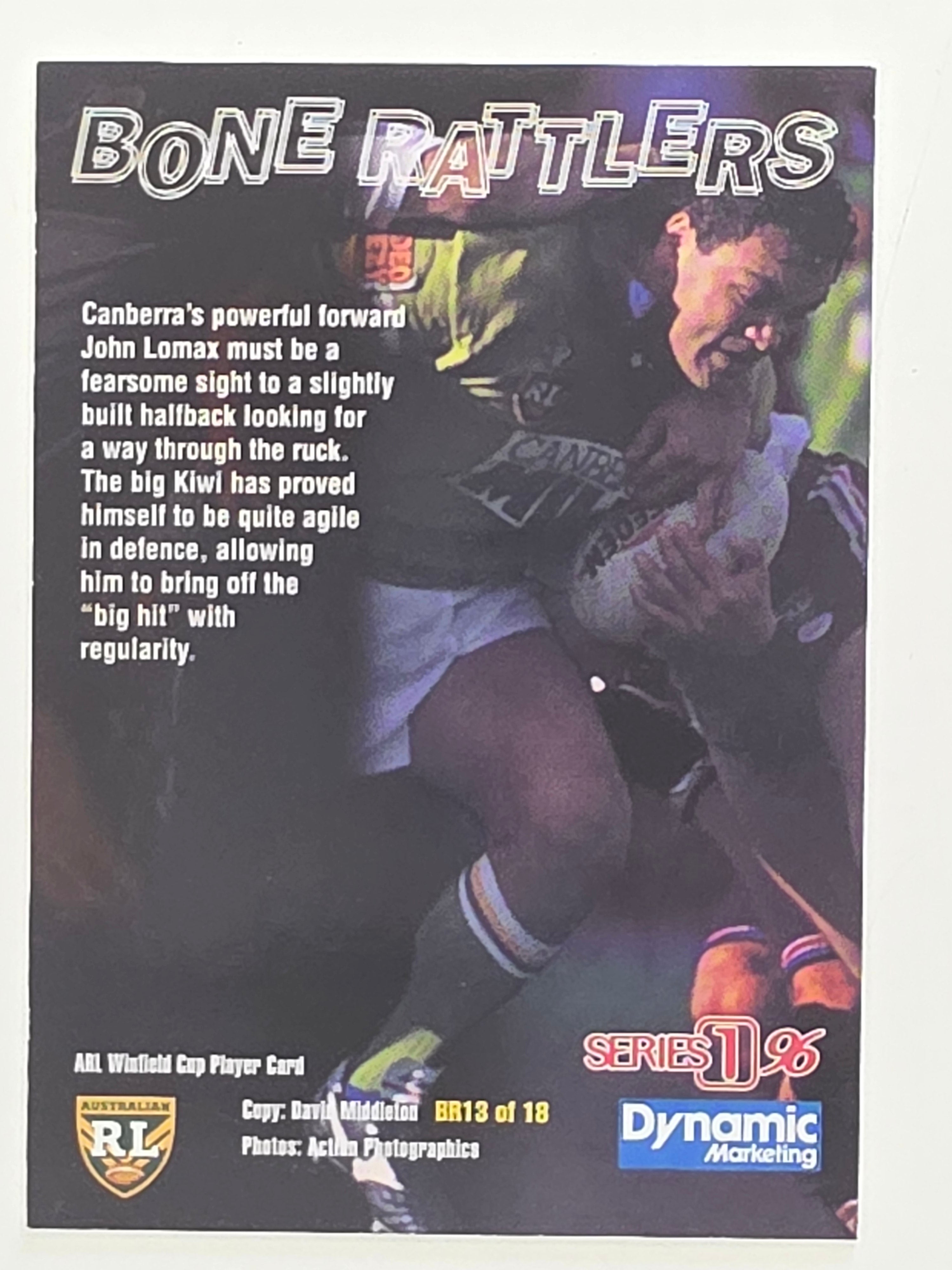 NRL 1996 Dynamic Series 1 Base Card #BR13 John Lomax Canberra Raiders