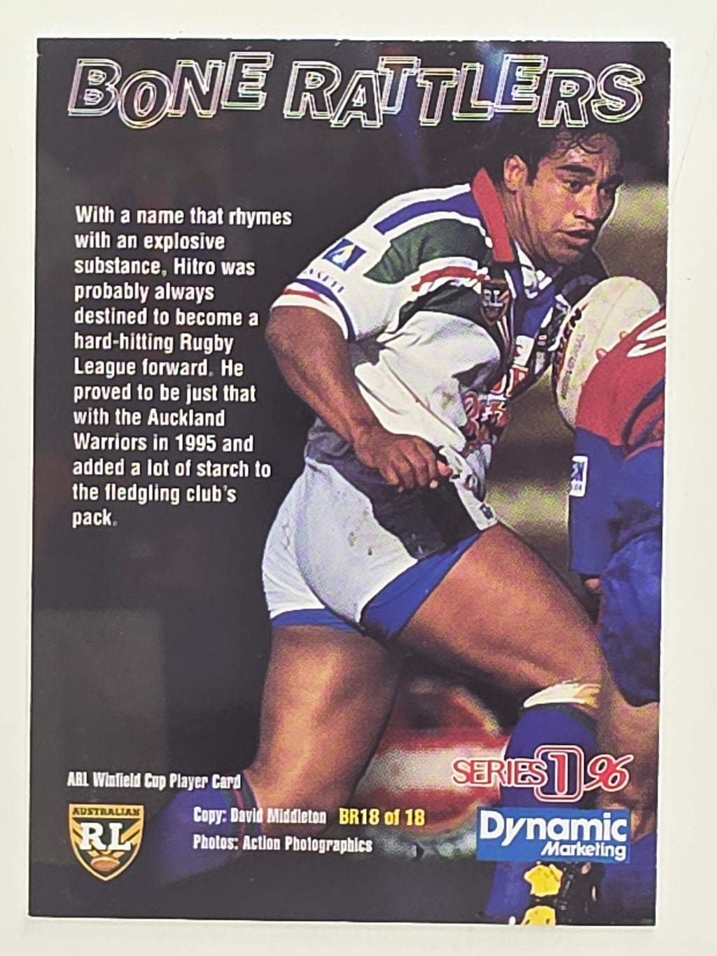 NRL 1996 Dynamic Series 1 Base Card #BR18 Hitro Okesene Auckland Warriors