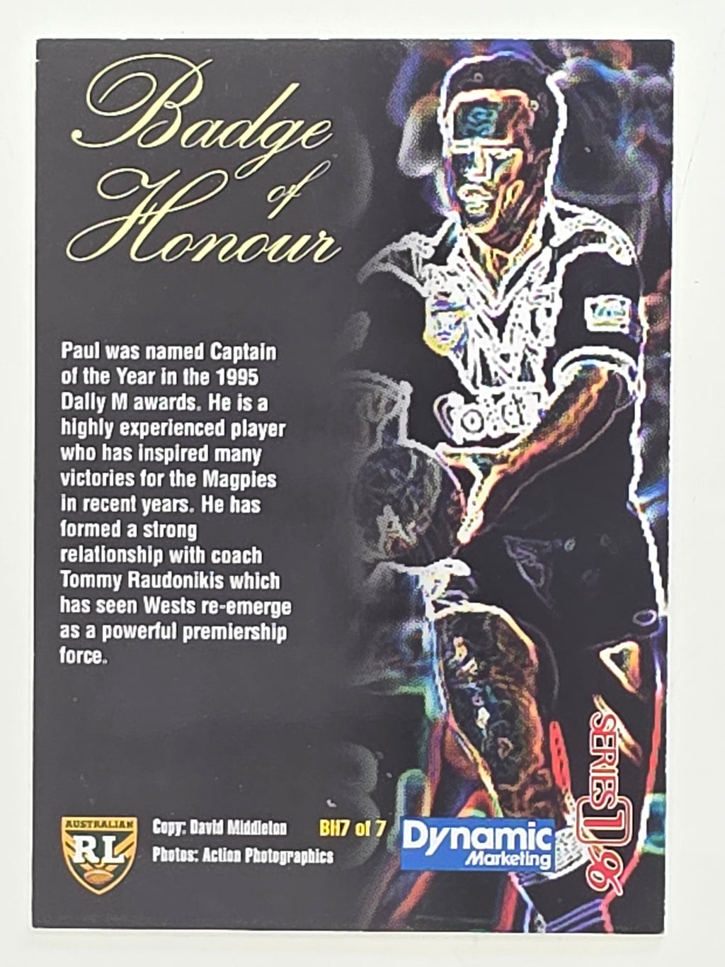 NRL 1996 Dynamic Series 1 Base Card #BH7 Paul Langmack Western Suburbs Magpies Magpies