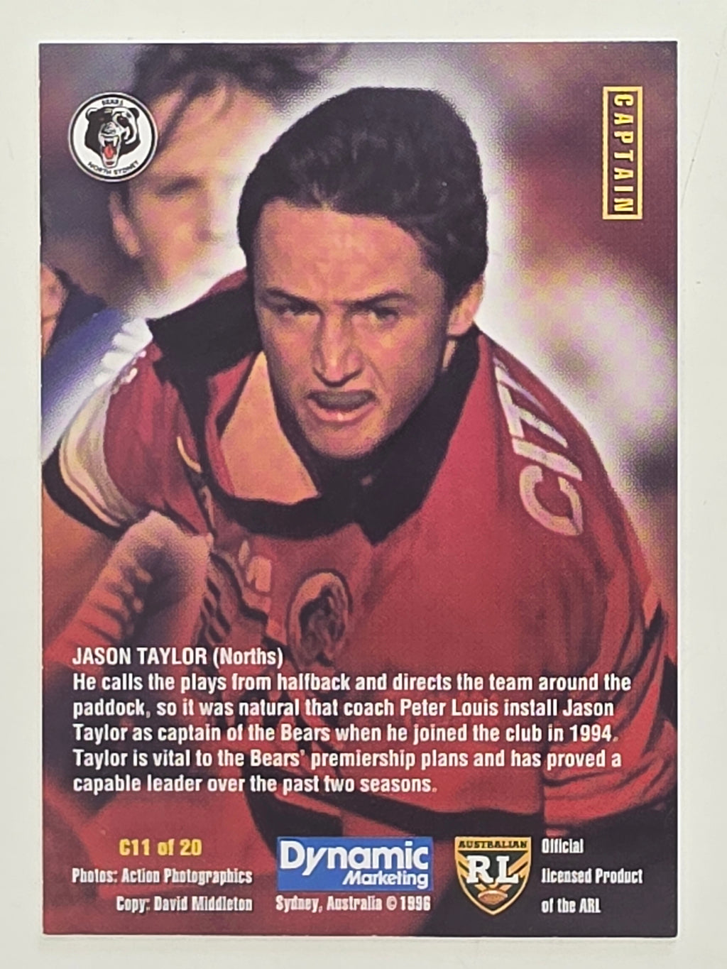 NRL 1996 Dynamic Series 1 Base Card #C11 Jason Taylor North Sydney Bears
