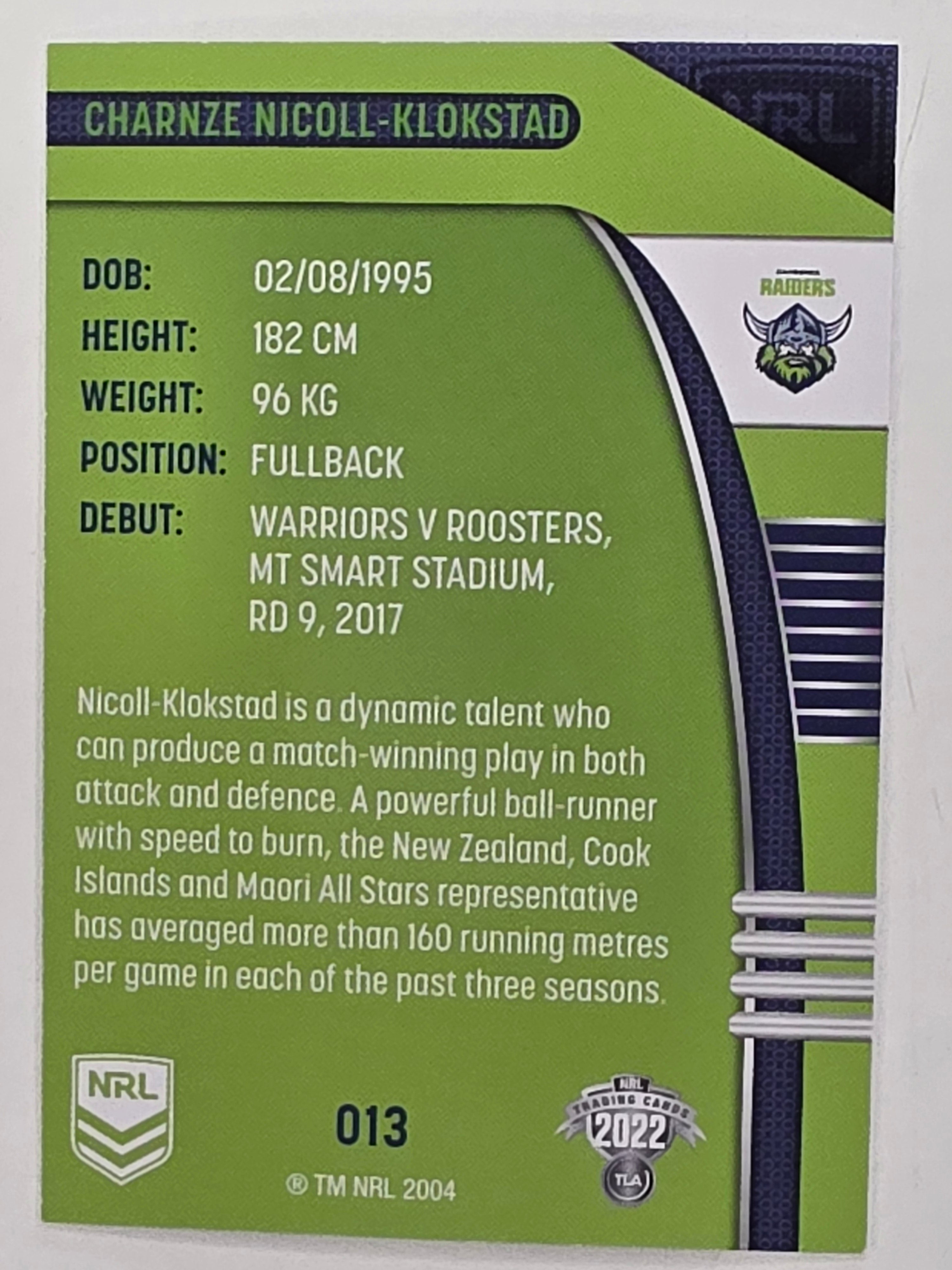 NRL 2022 Traders #013 Charnze Nicoll Klokstad Canberra Raiders