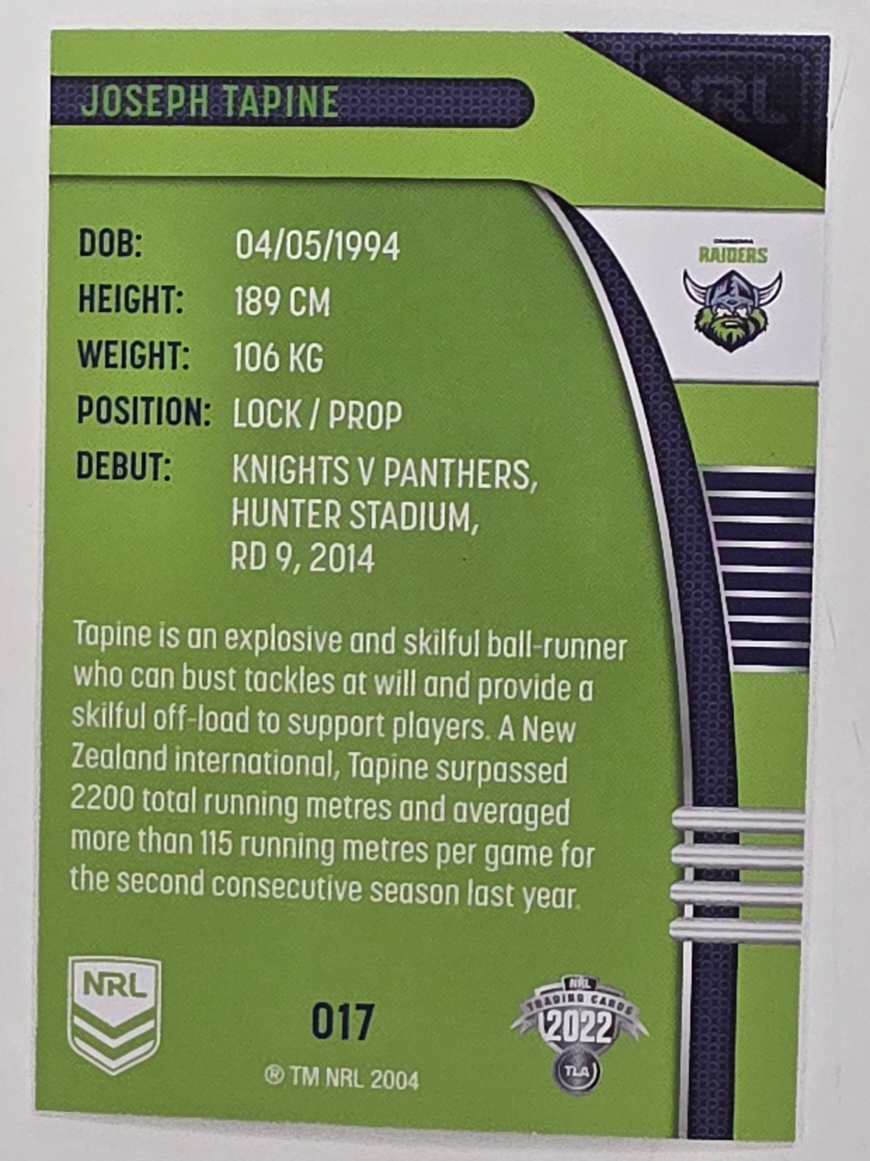 NRL 2022 Traders #017 Joseph Tapine Canberra Raiders