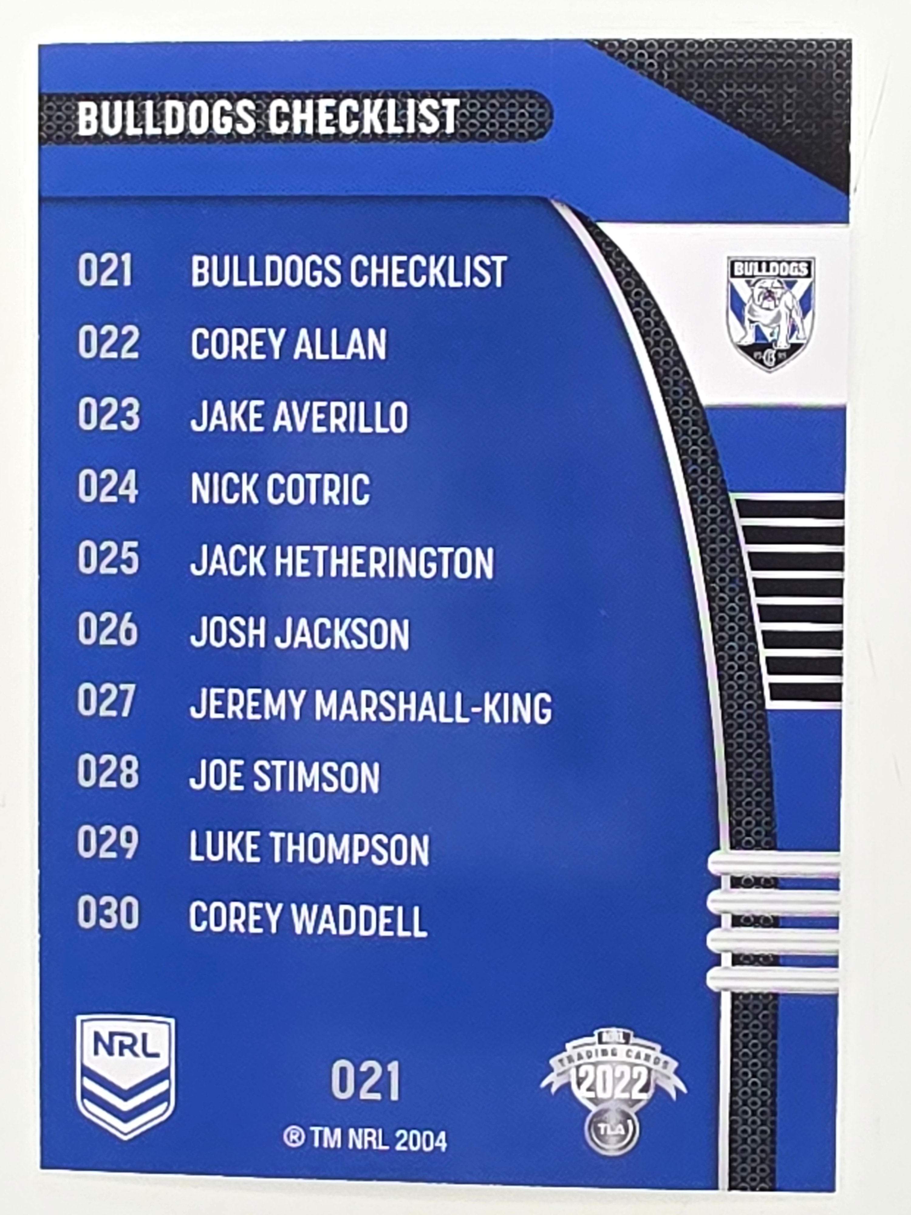 NRL 2022 Traders #021 Checklist Canterbury Bankstown Bulldogs