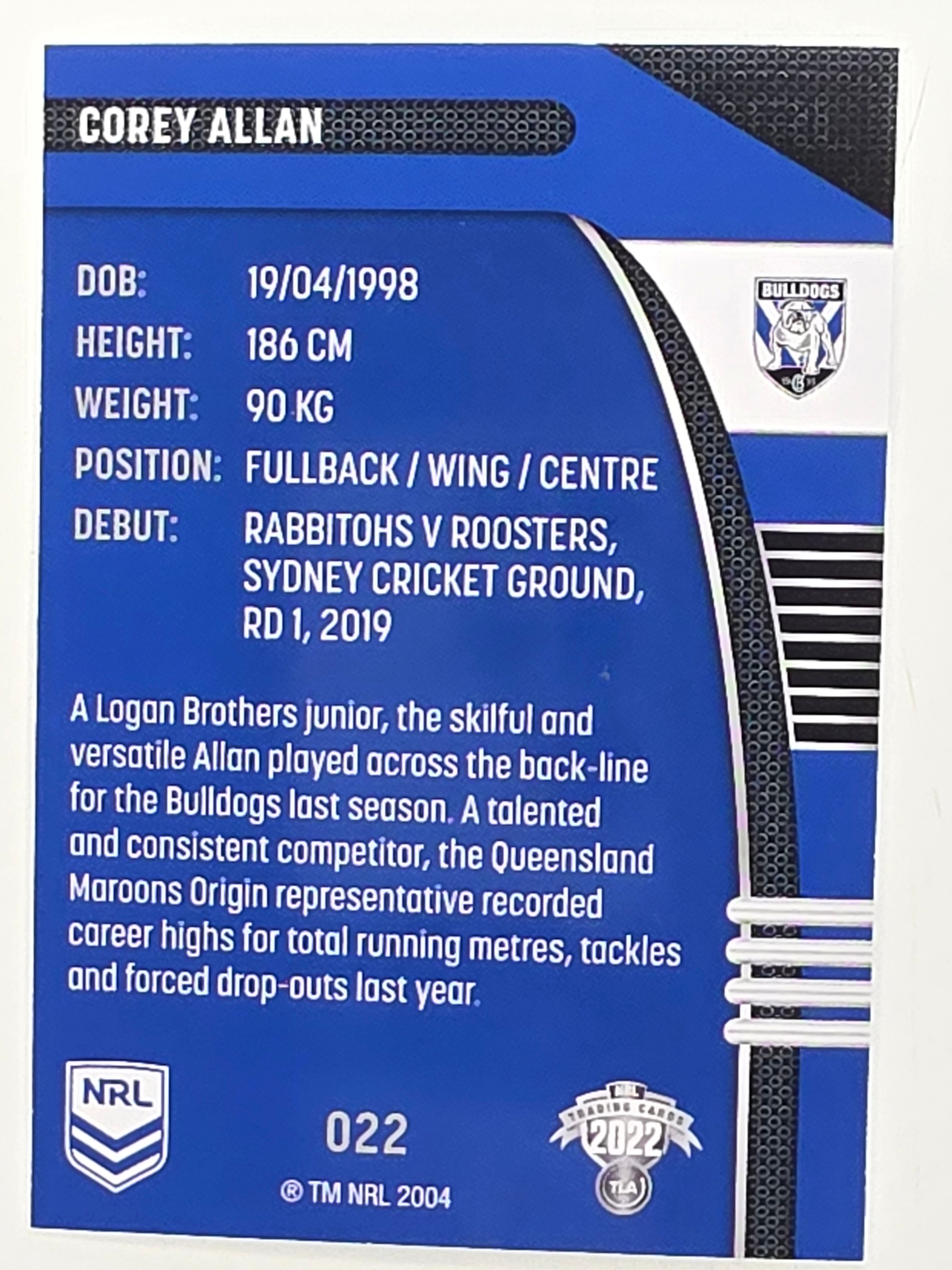 NRL 2022 Traders #022 Corey Allan Canterbury Bankstown Bulldogs