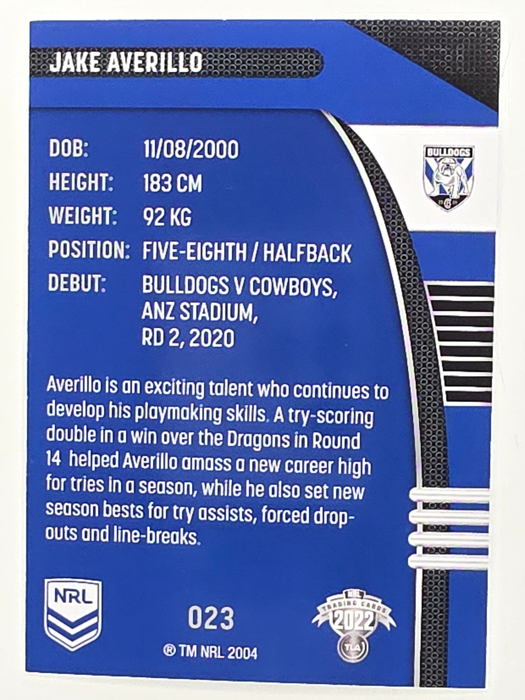 NRL 2022 Traders #023 Jake Averillo Canterbury Bankstown Bulldogs