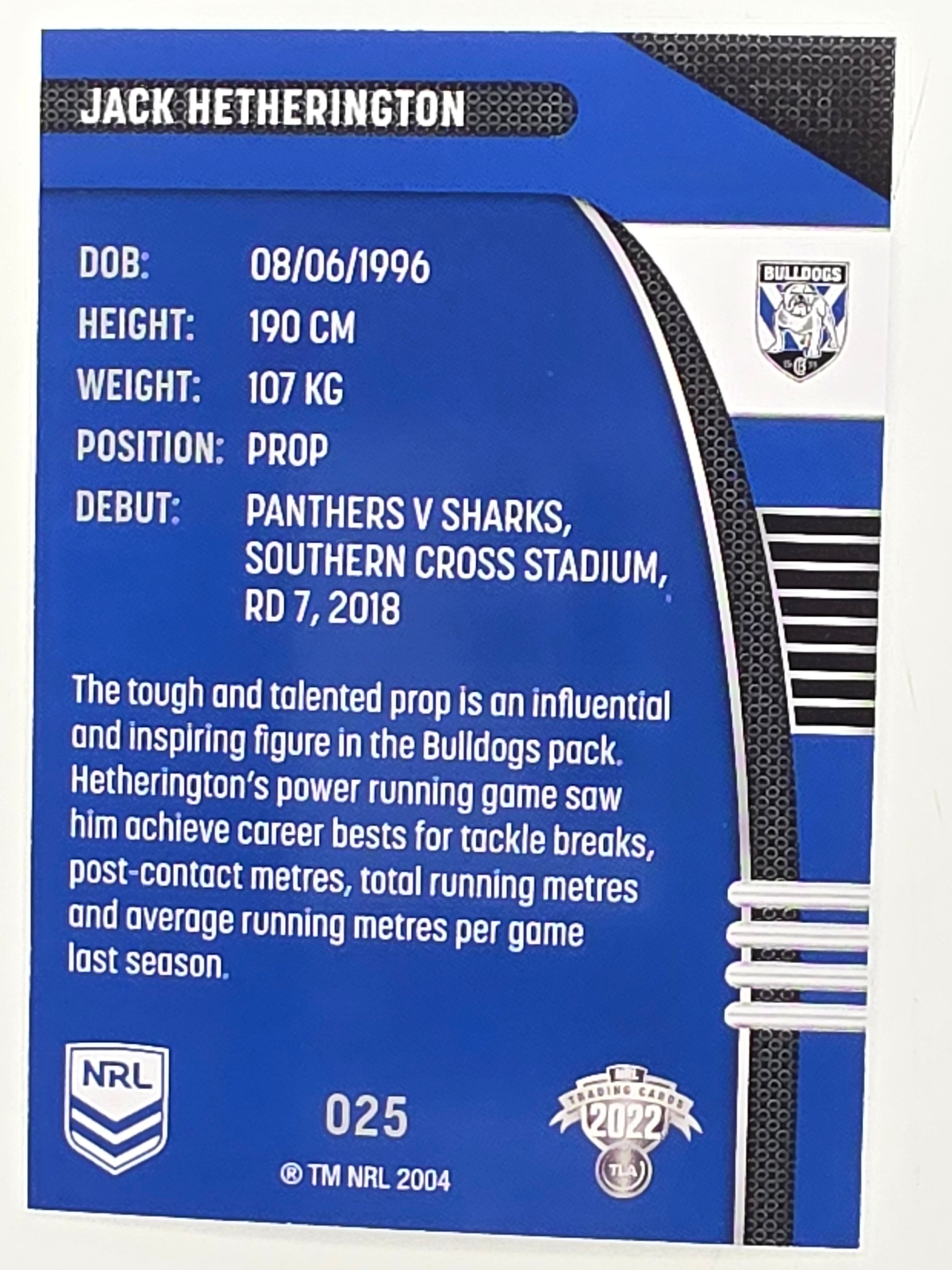 NRL 2022 Traders #025 Jack Hetherington Canterbury Bankstown Bulldogs