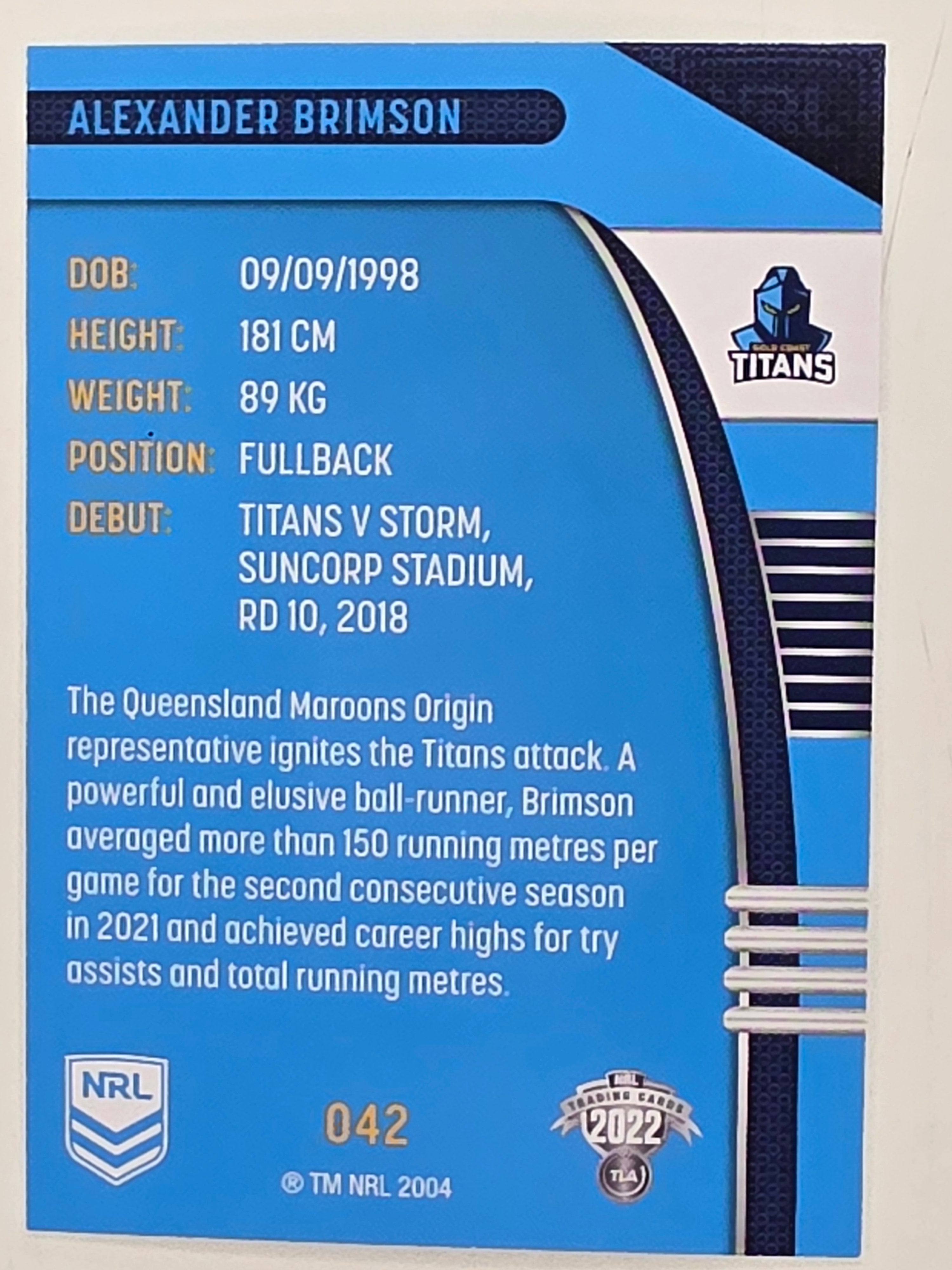 NRL 2022 Traders #042 Alexander Brimson Gold Coast Titans
