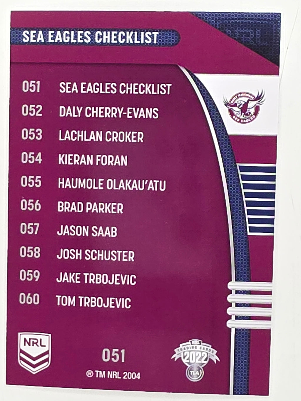 NRL 2022 Traders #051 Eagles Checklist Manly Warringah Sea Eagles