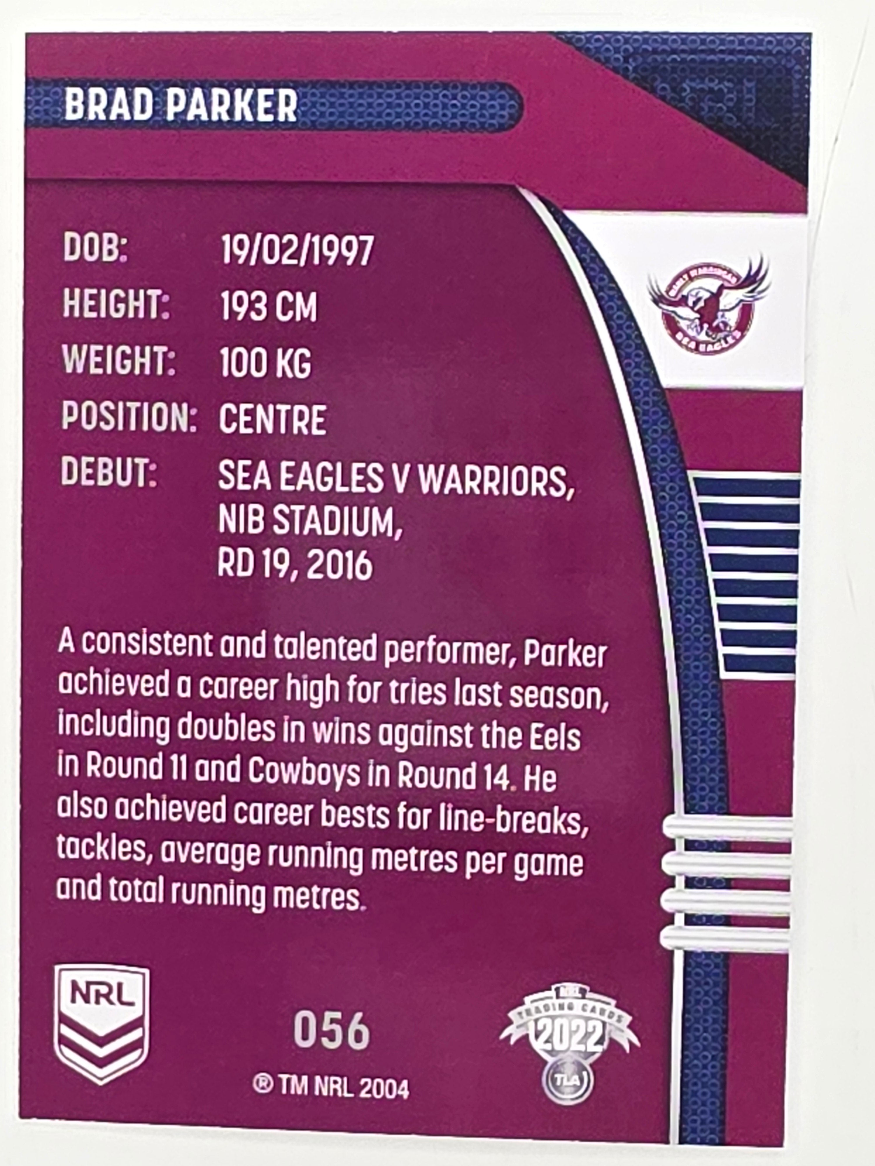 NRL 2022 Traders #056 Brad Parker Manly Warringah Sea Eagles