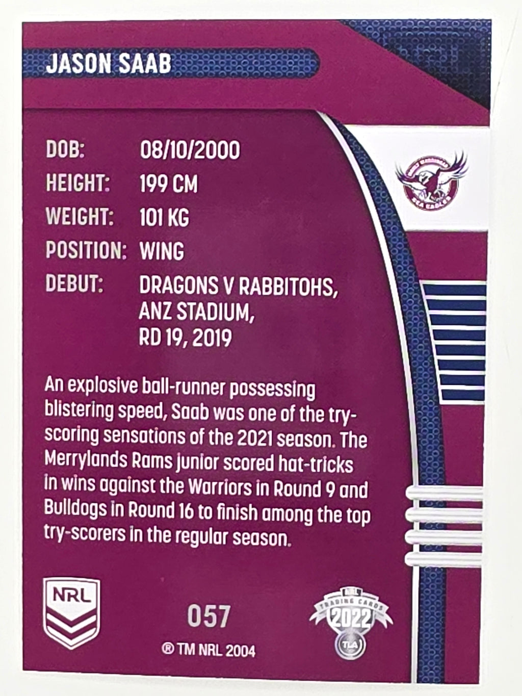NRL 2022 Traders #057 Jason Saab Manly Warringah Sea Eagles