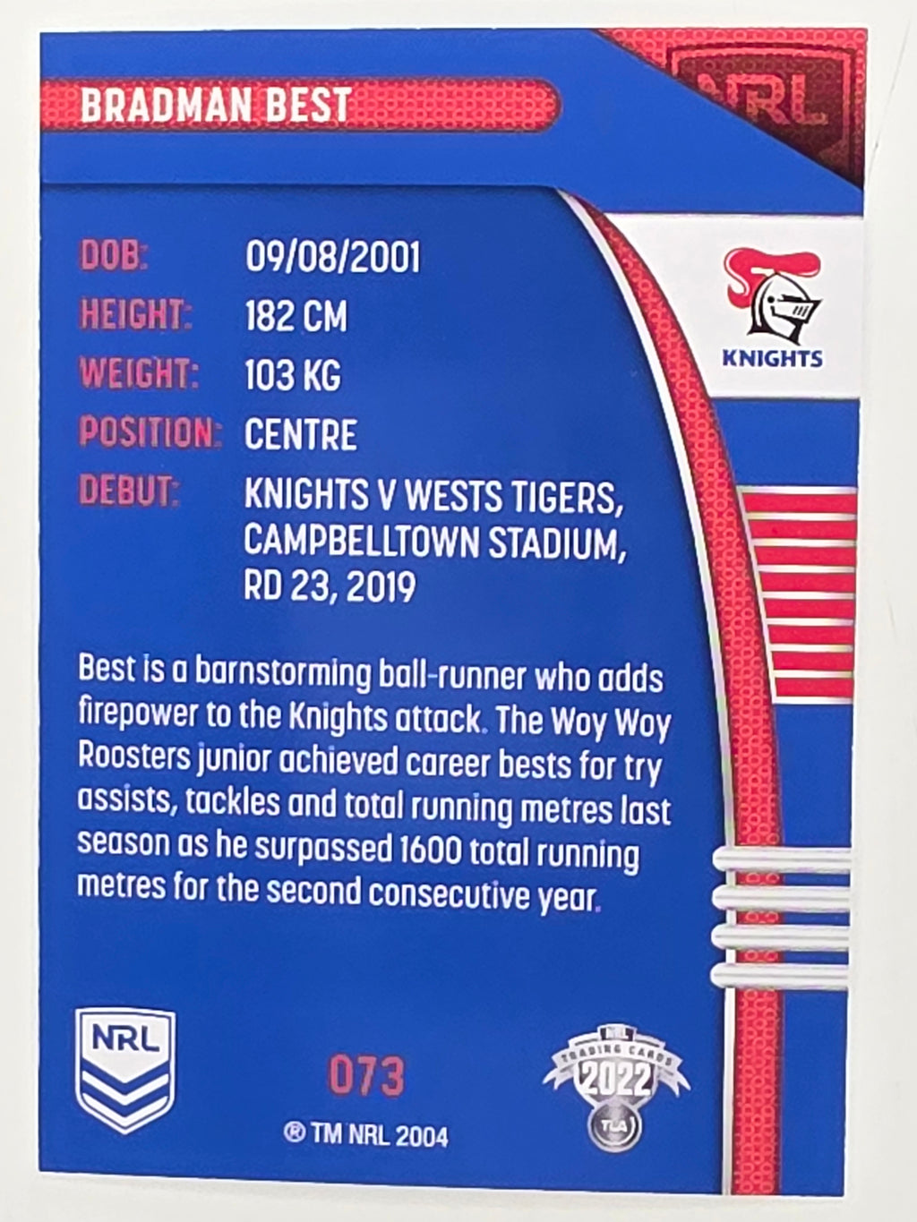 NRL 2022 Traders #073 Bradman Best Newcastle Knights