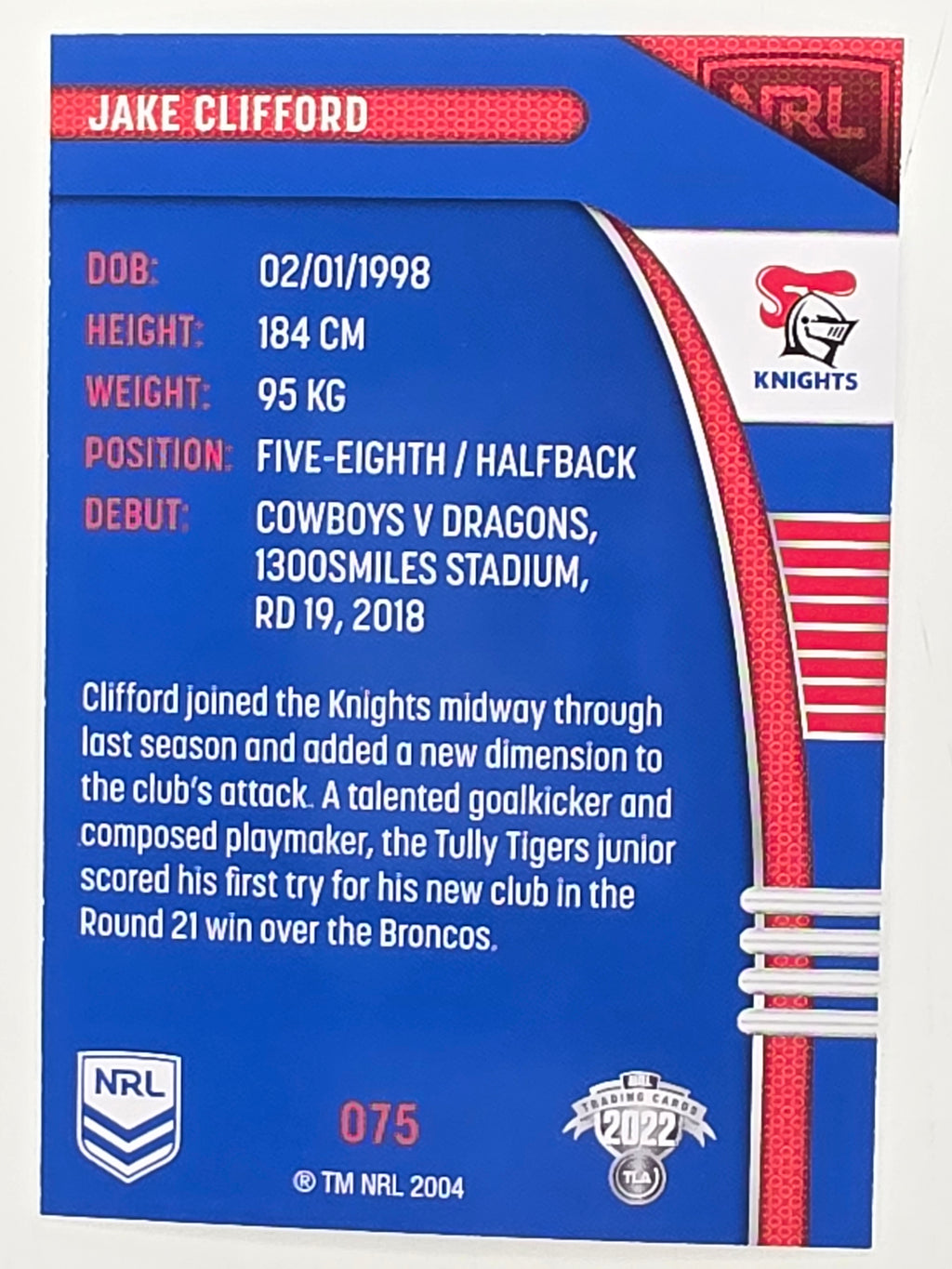NRL 2022 Traders #075 Jake Clifford Newcastle Knights