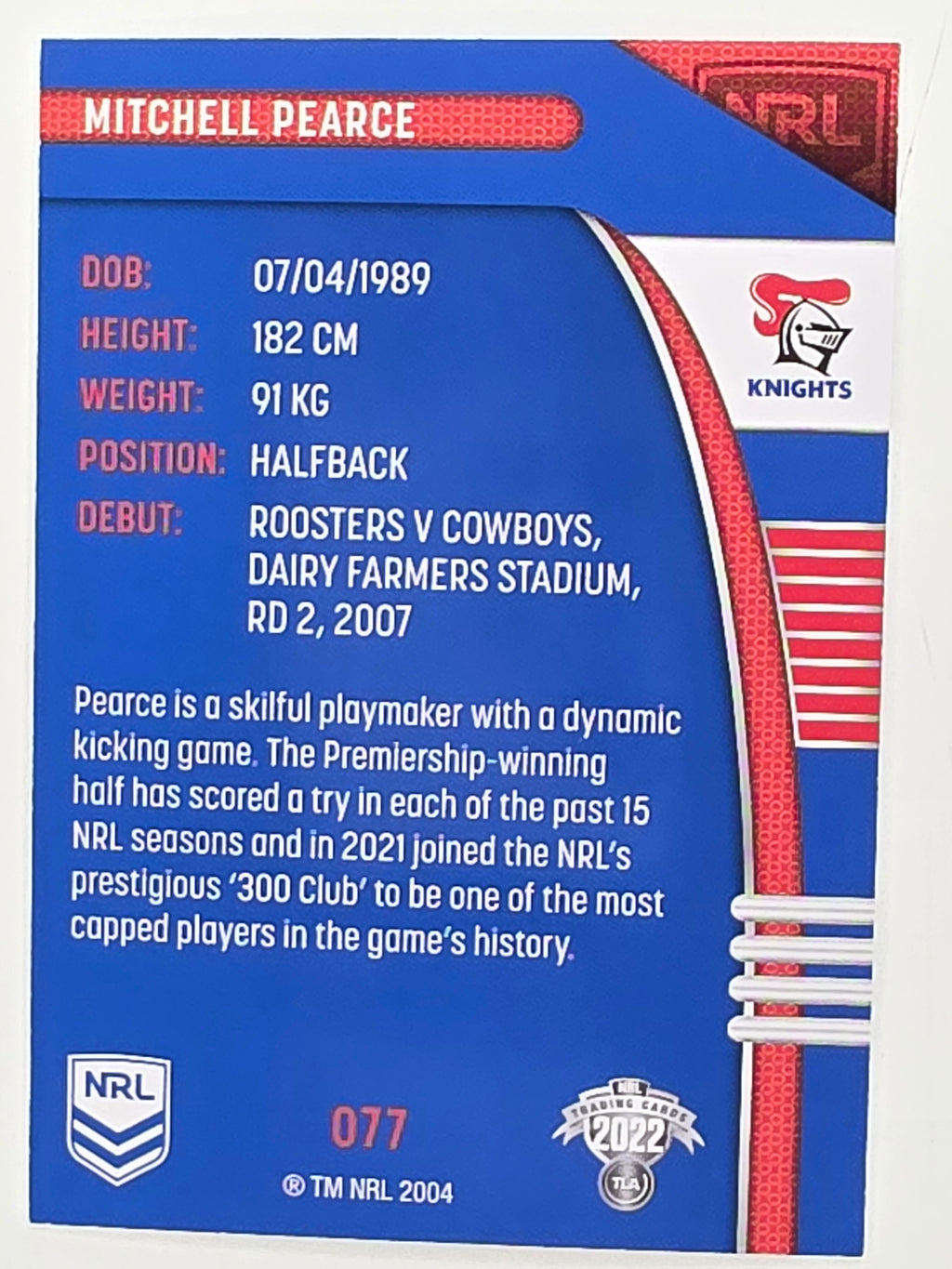NRL 2022 Traders #077 Mitchell Pearce Newcastle Knights