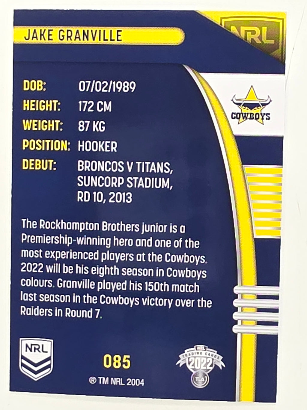 NRL 2022 Traders #085 Jake Granville North Queensland Cowboys