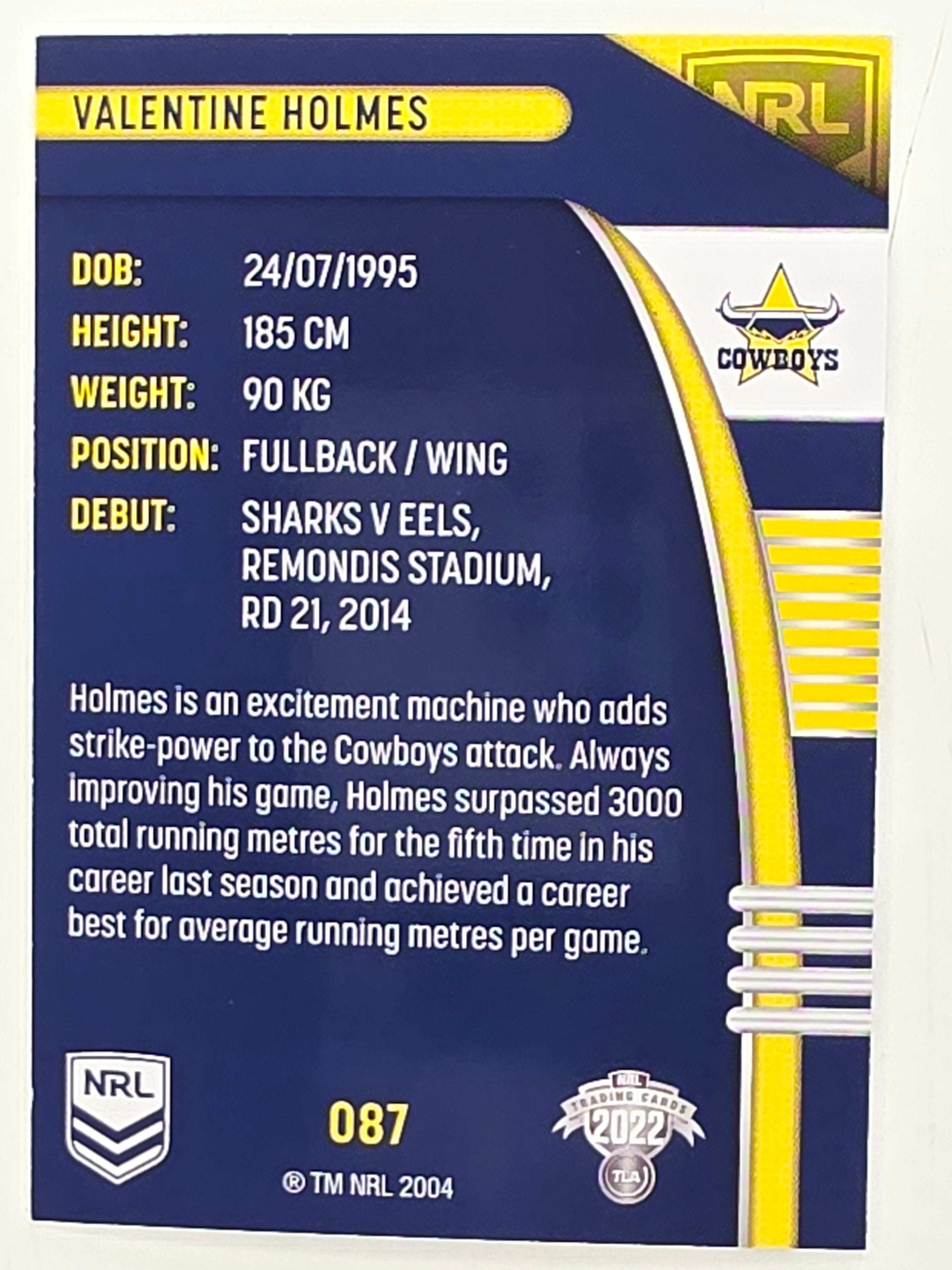 NRL 2022 Traders #087 Valentine Holmes North Queensland Cowboys