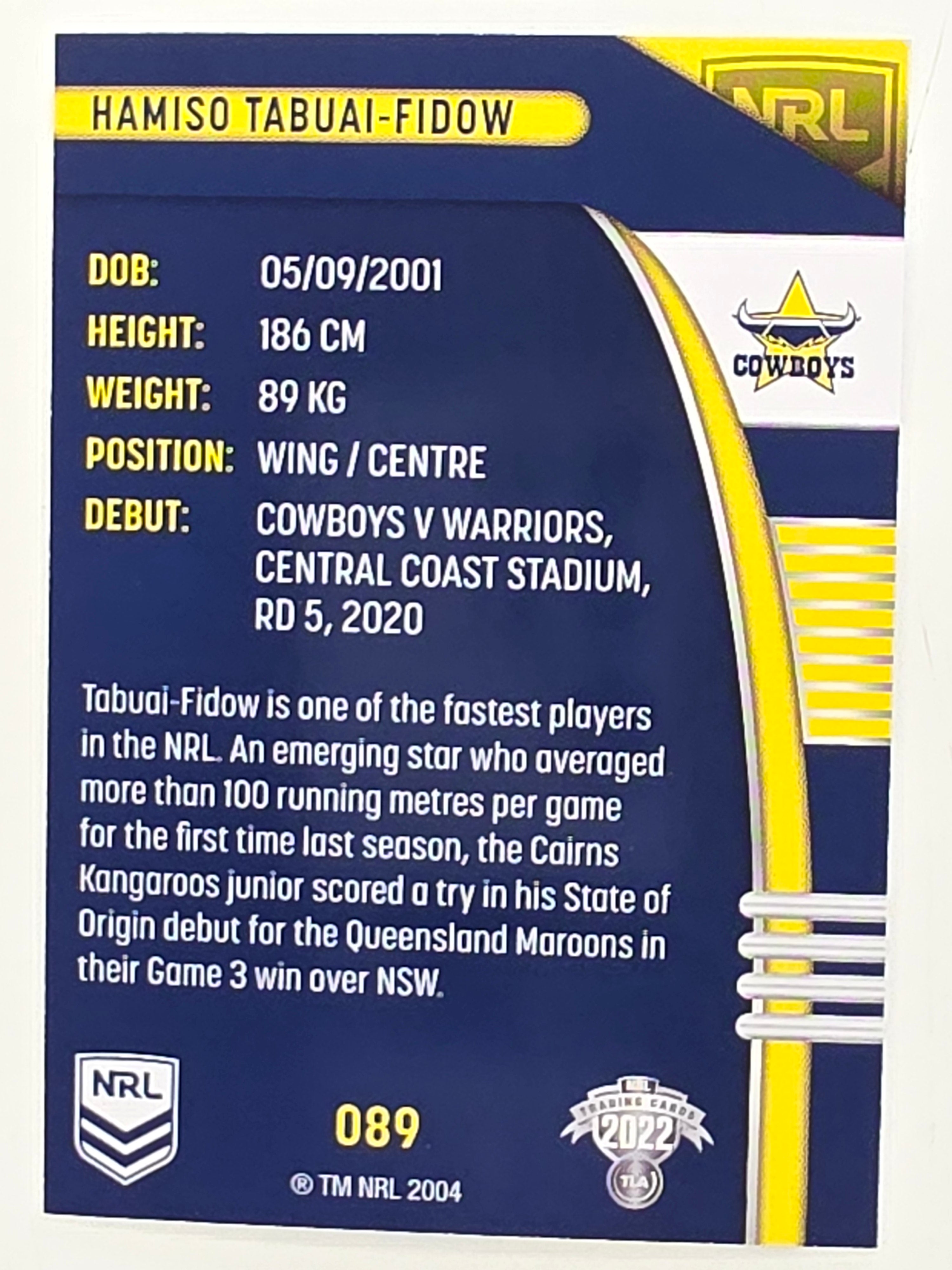 NRL 2022 Traders #089 Hamiso Tabuai-Fidow North Queensland Cowboys