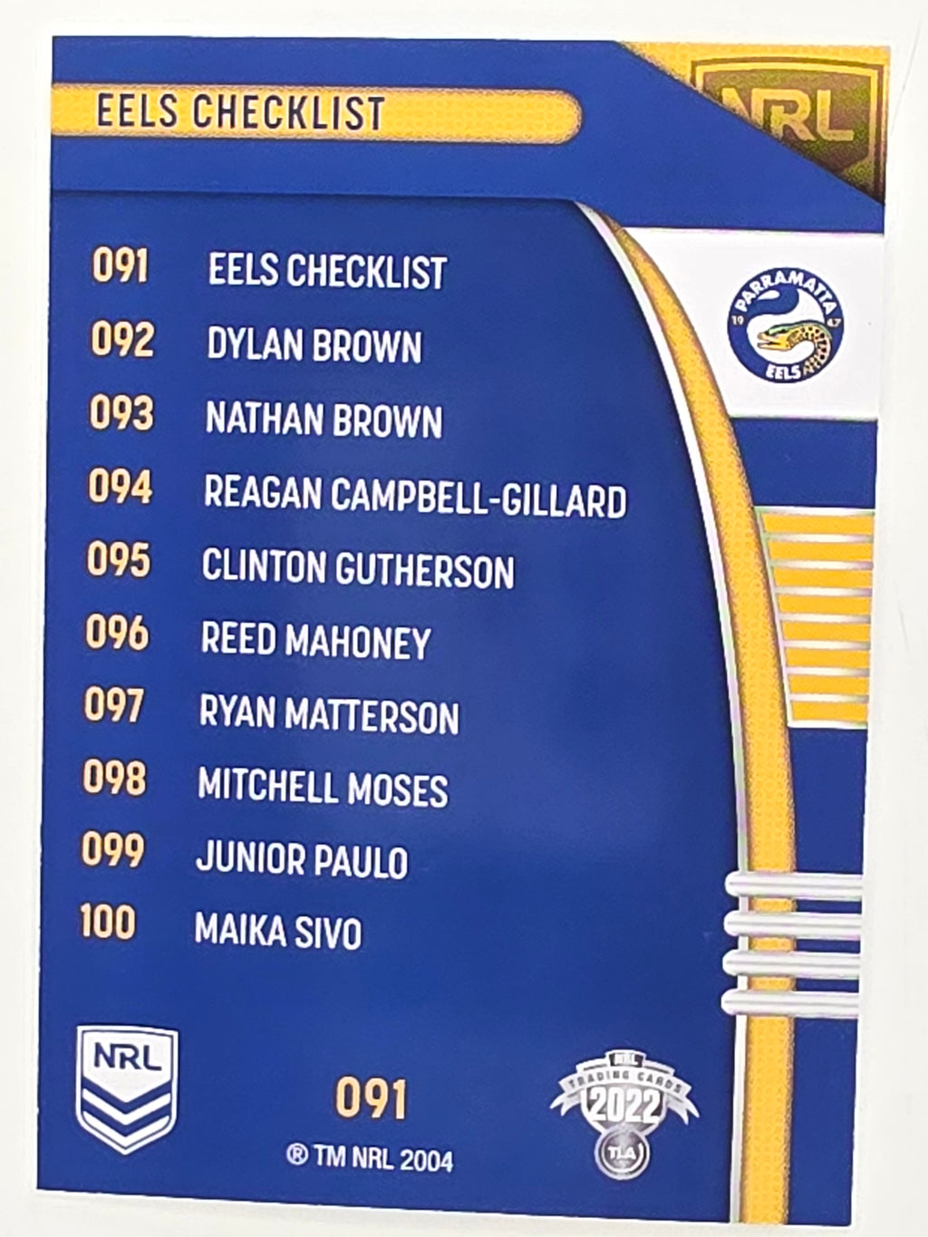 NRL 2022 Traders #091 Eels Checklist Parramatta Eels