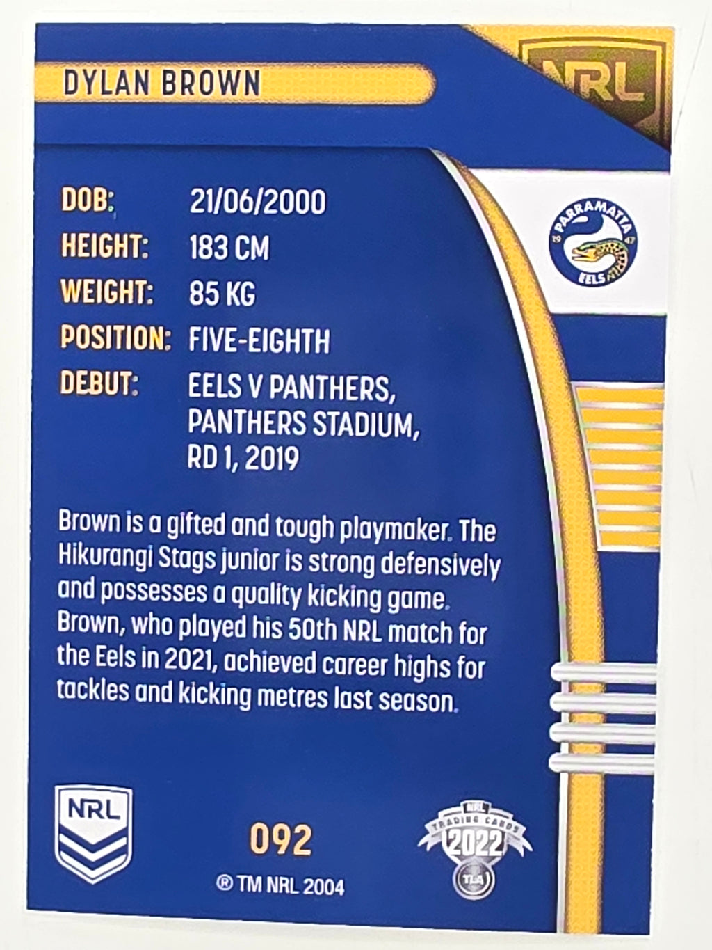 NRL 2022 Traders #092 Dylan Brown Parramatta Eels