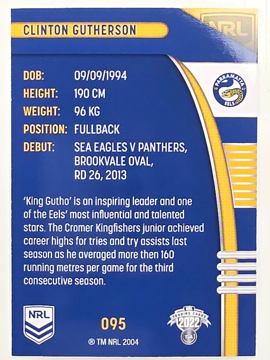 NRL 2022 Traders #095 Clinton Gutherson Parramatta Eels