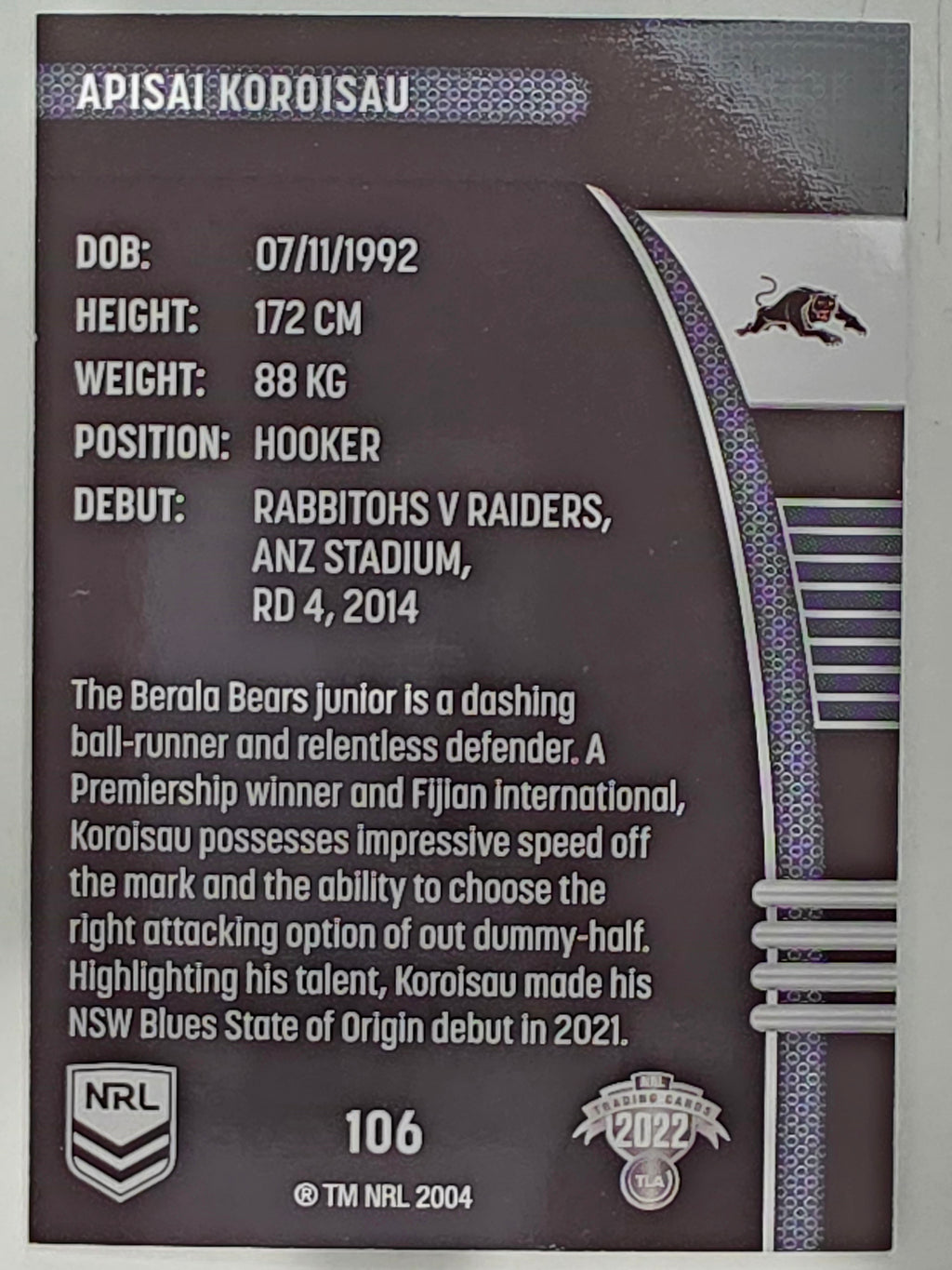 NRL 2022 Traders #106 Apisai Koroisau Penrith Panthers