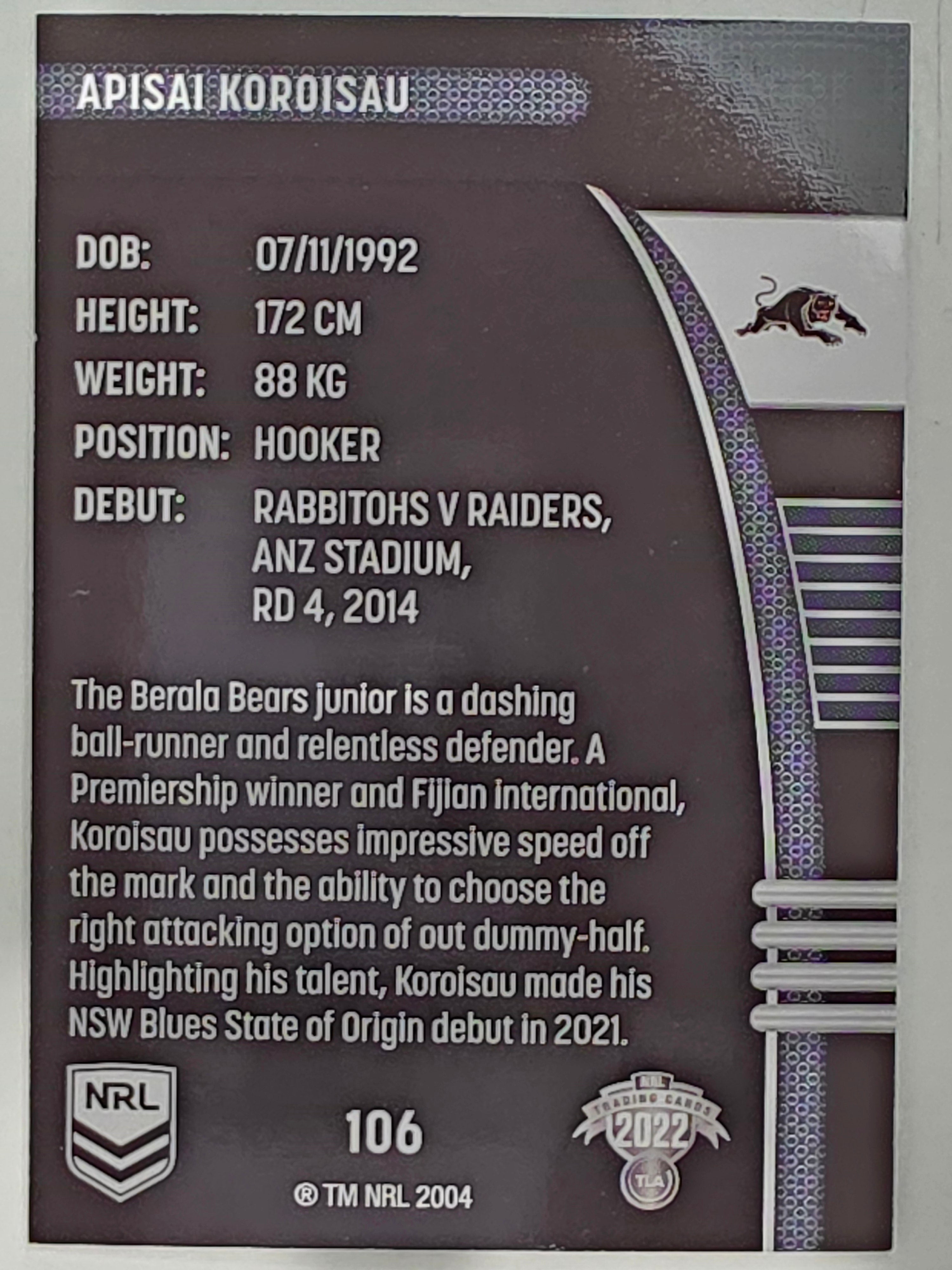 NRL 2022 Traders #106 Apisai Koroisau Penrith Panthers