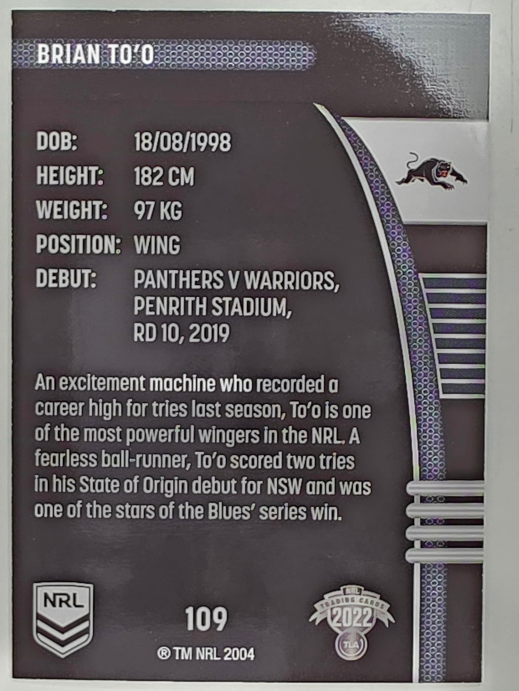NRL 2022 Traders #109 Brian To’o Penrith Panthers