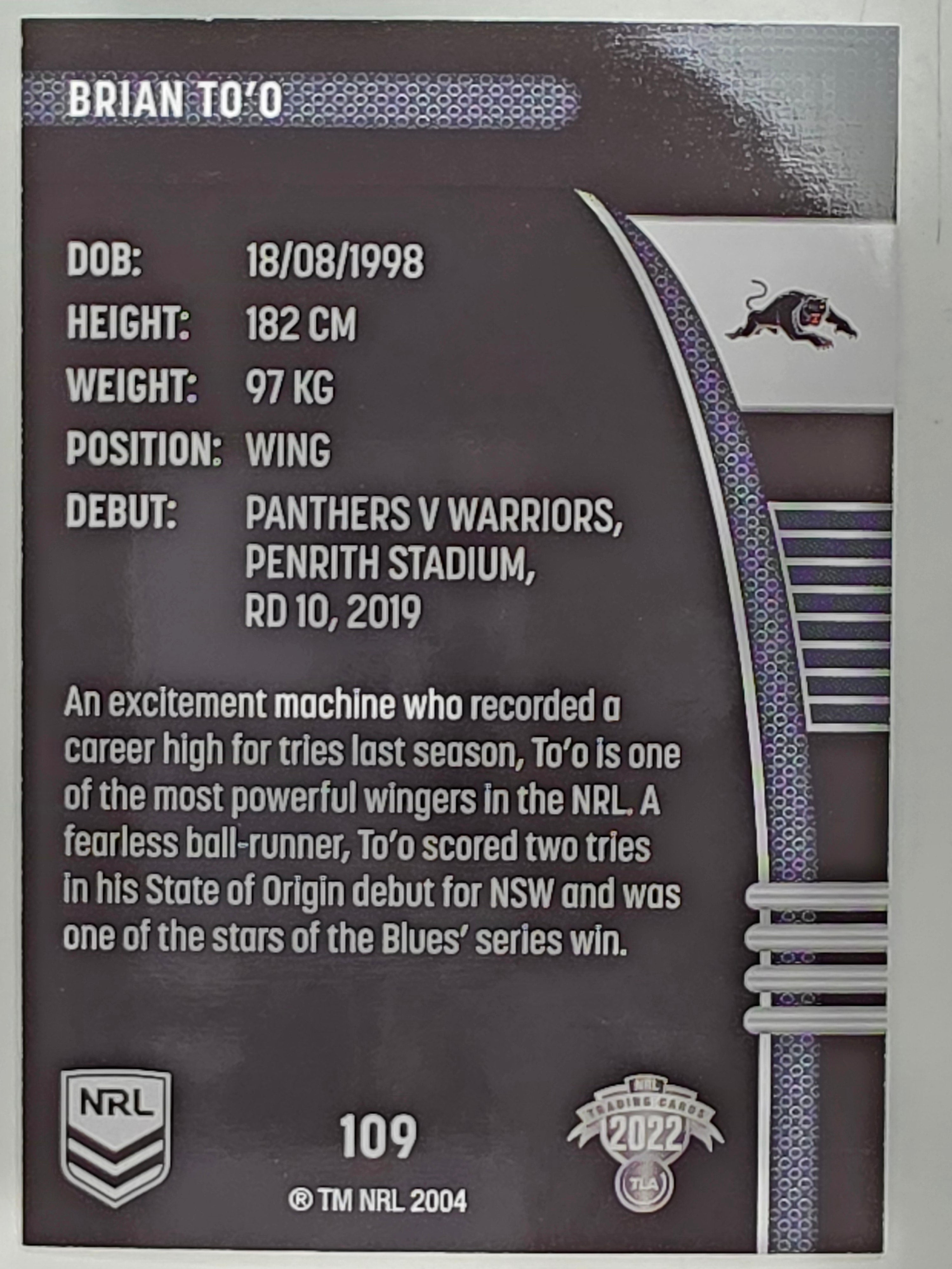 NRL 2022 Traders #109 Brian To’o Penrith Panthers