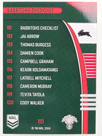 NRL 2022 Traders #111 Rabbitohs Checklist South Sydney Rabbitohs